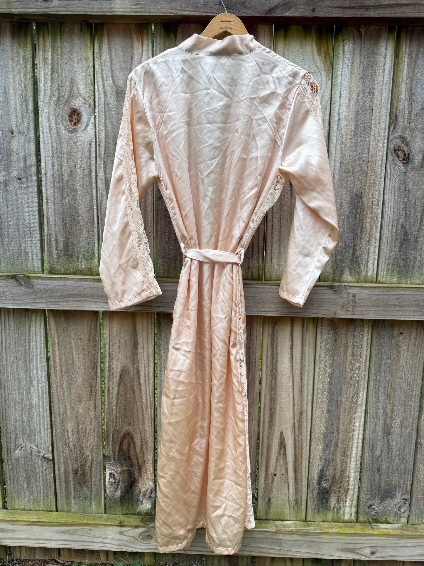 Vintage Rose Champagne Satin Lace Dressing Robe