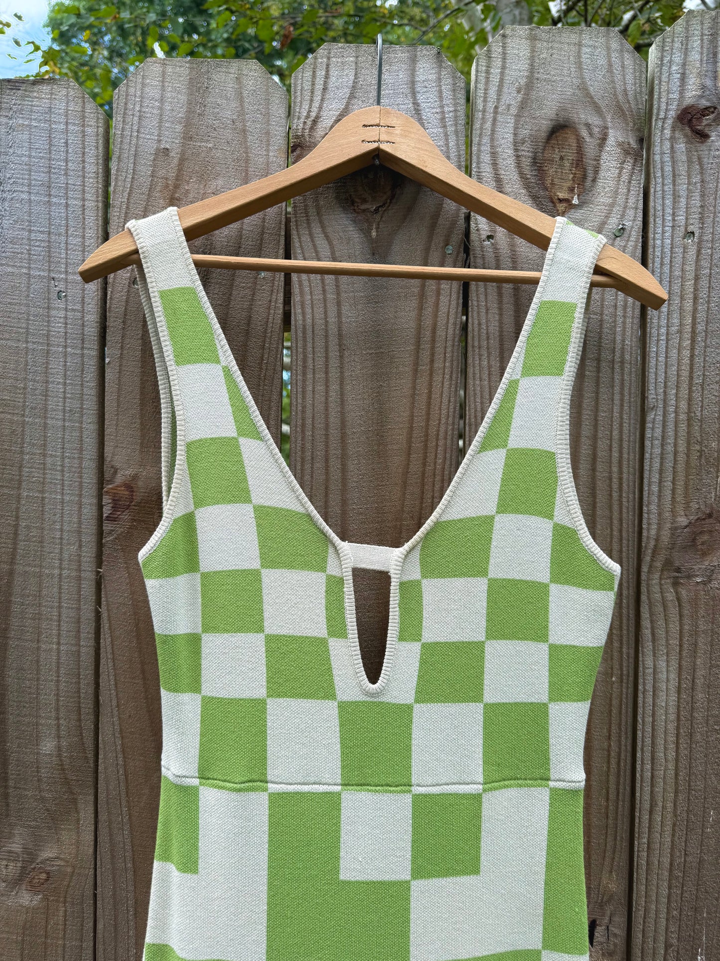 Green Checkerboard Knit Dress