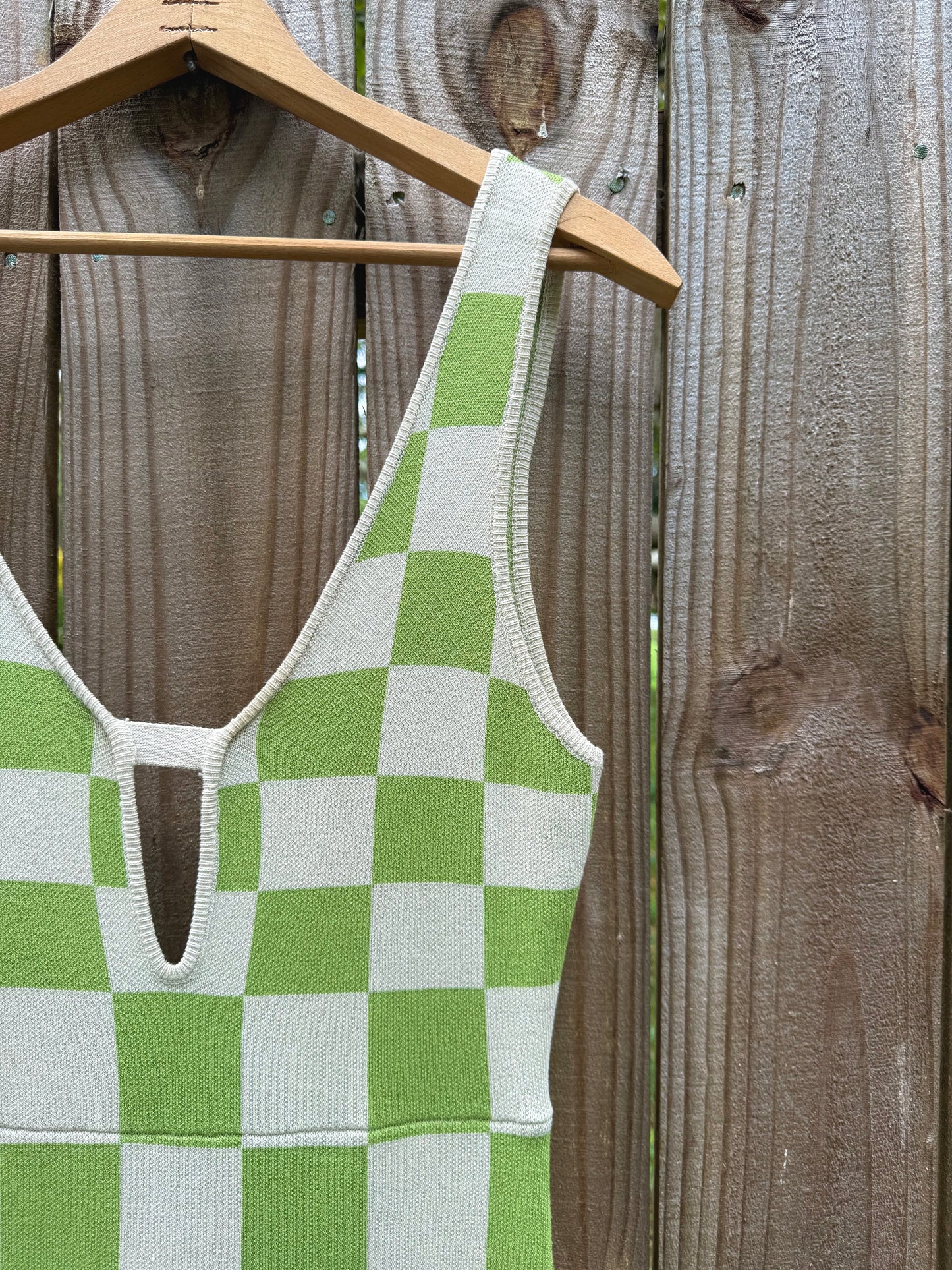 Green Checkerboard Knit Dress