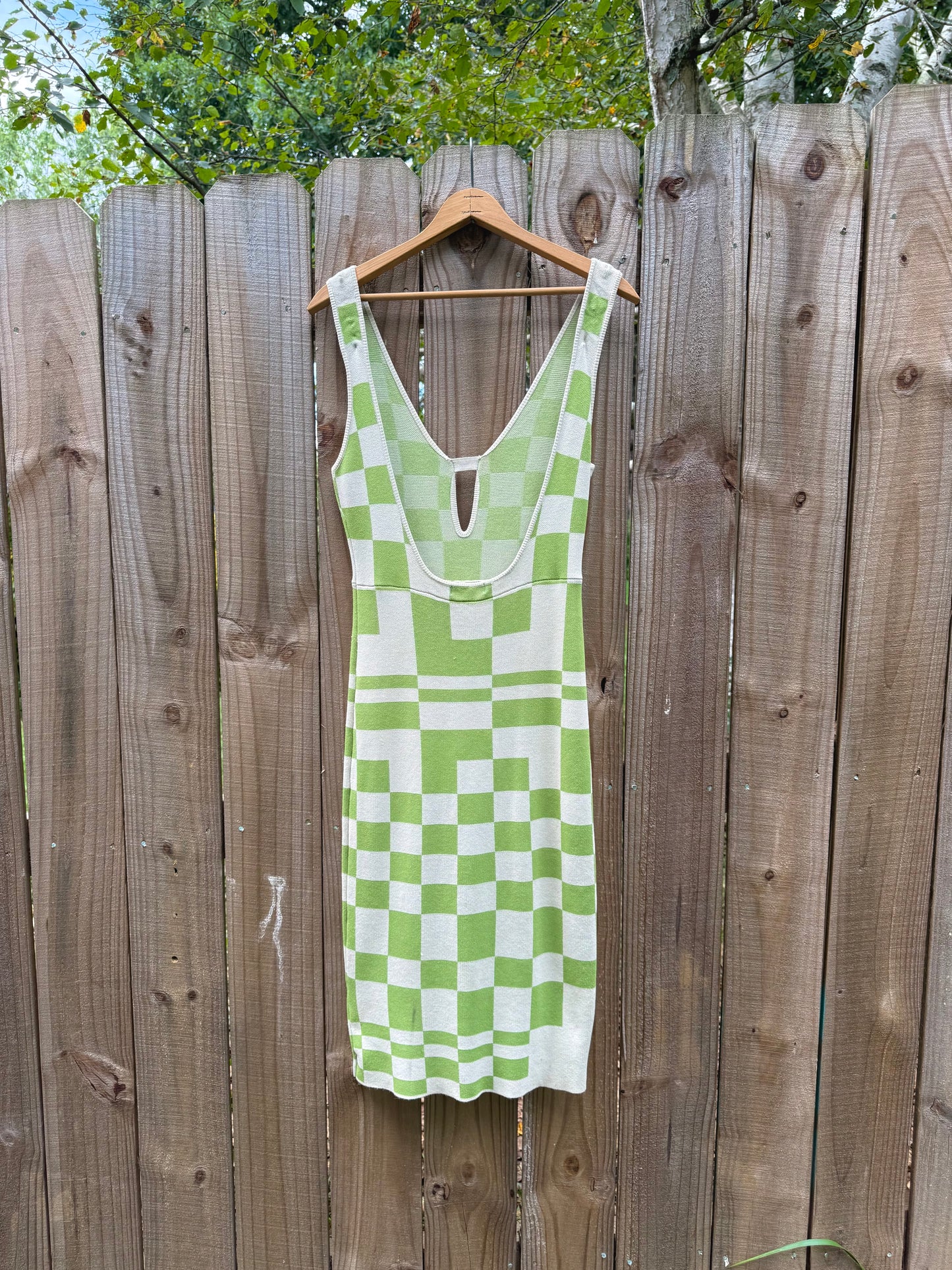 Green Checkerboard Knit Dress