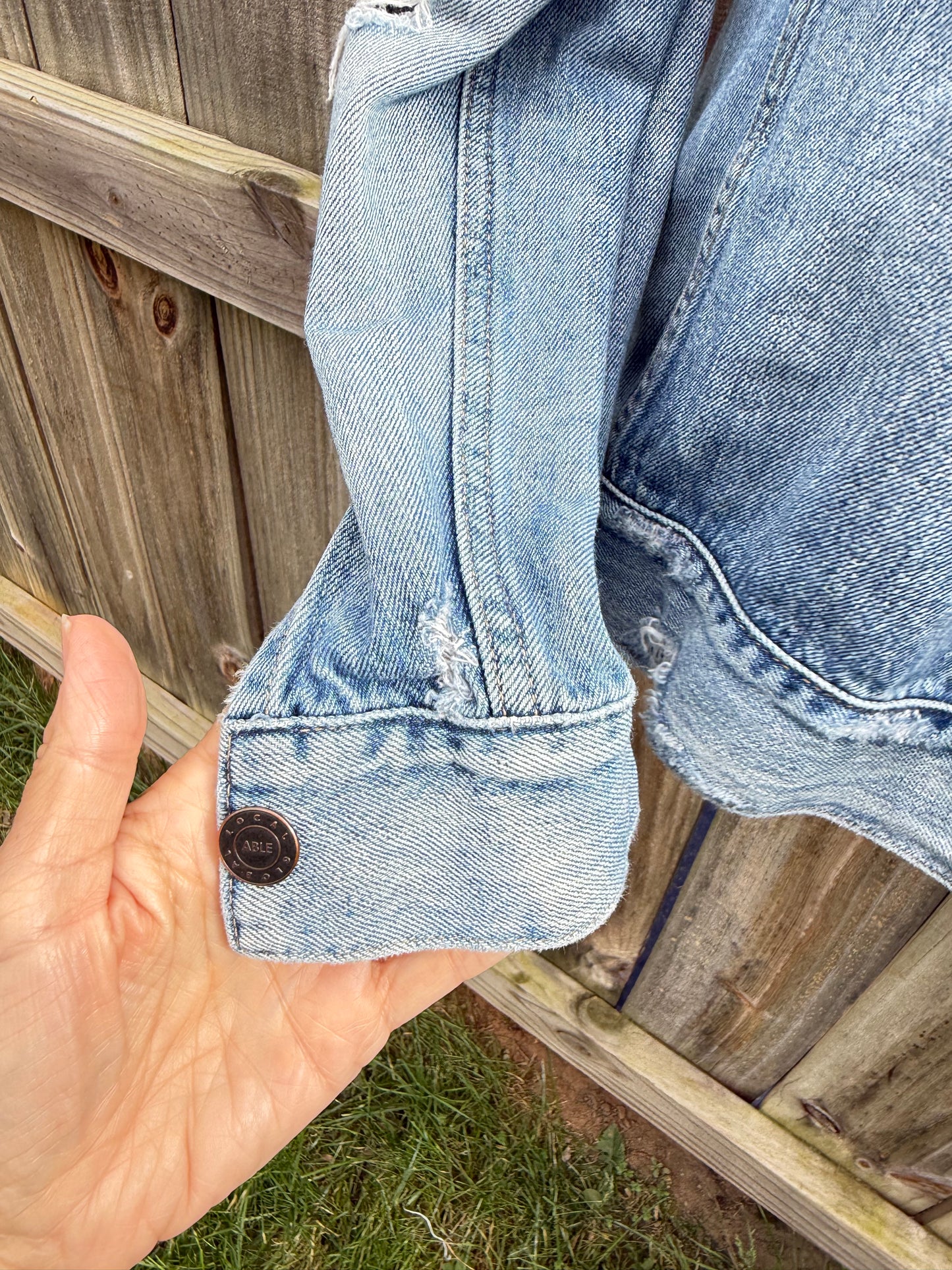 ABLE Distressed Oversized Denim Jacket Light Wash