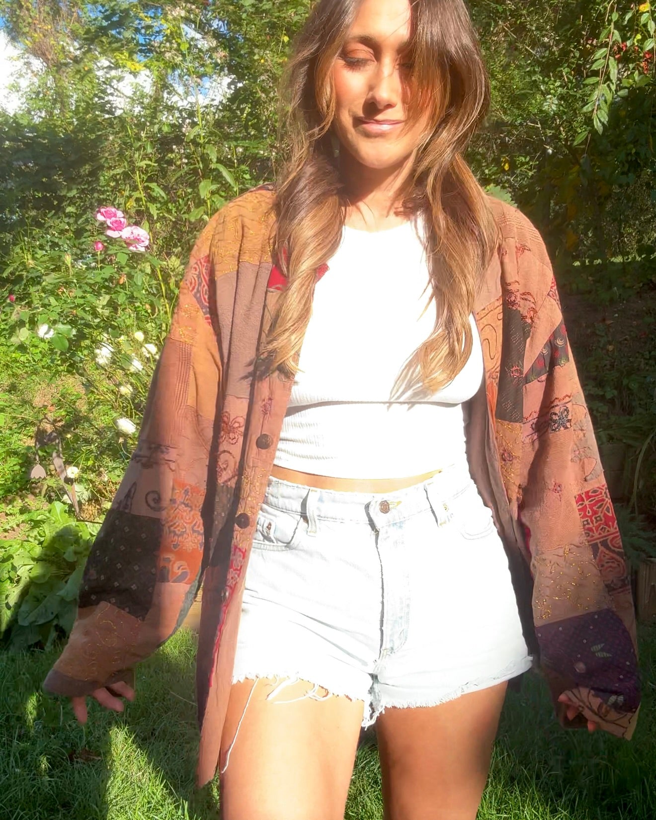 Vintage Patchwork Button-Down Jacket - Earth Tones - Made in India - Bohemian