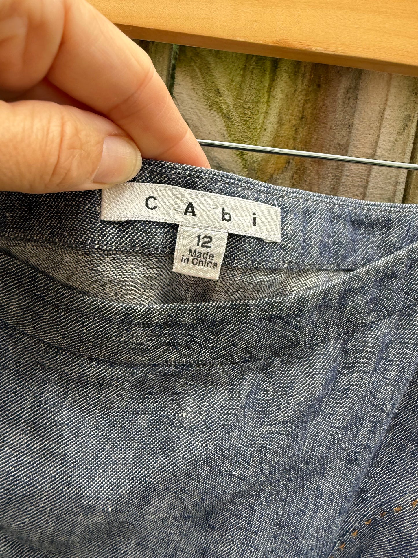CAbi Soft Washed Chambray Panel Midi Skirt