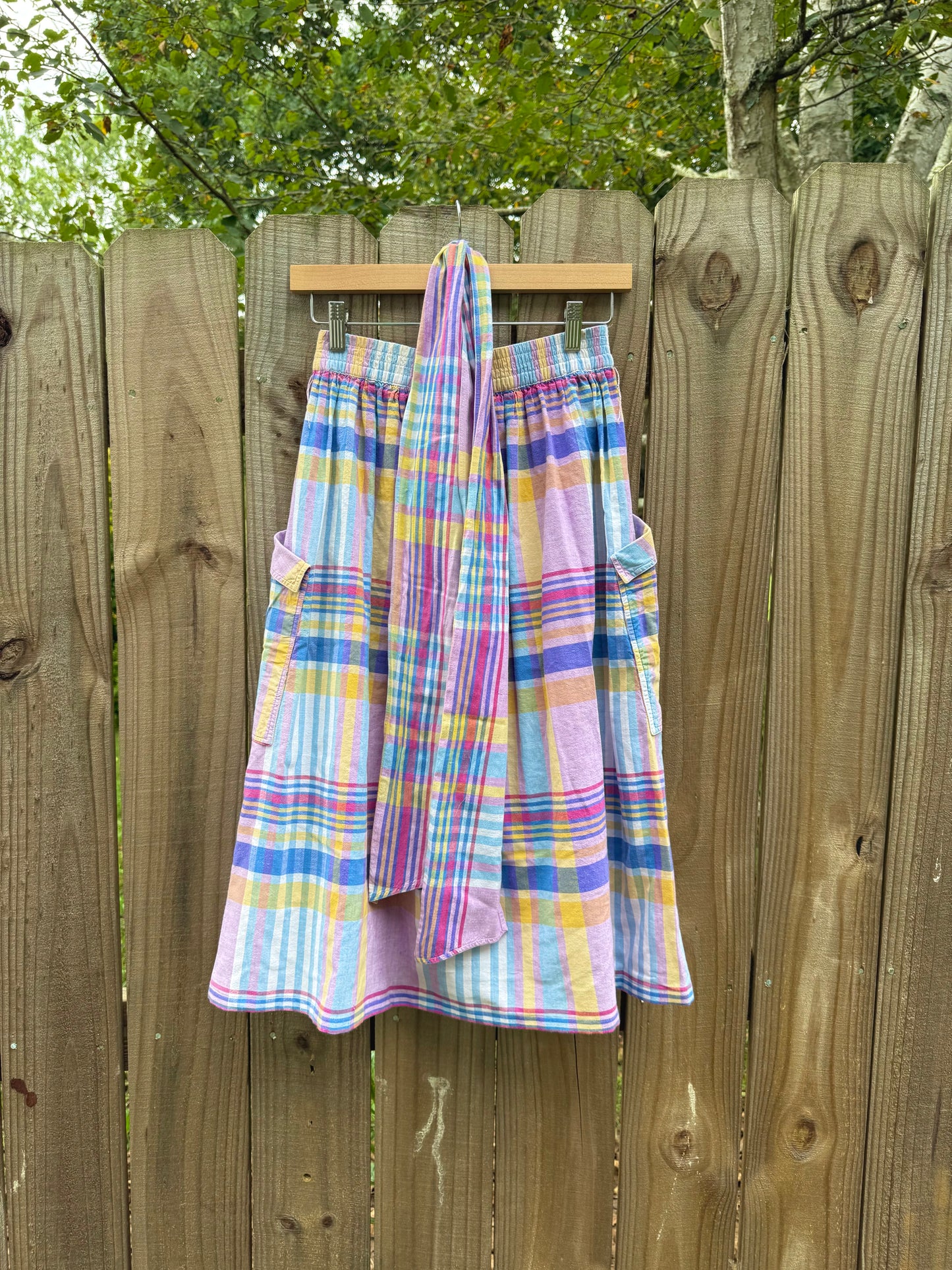Vintage Pastel Plaid Cotton Skirt w/ Pockets