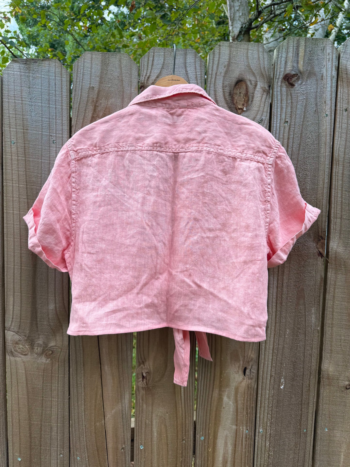 Linen Tie-Front Shirt in Summer Coral — Sunday Honey