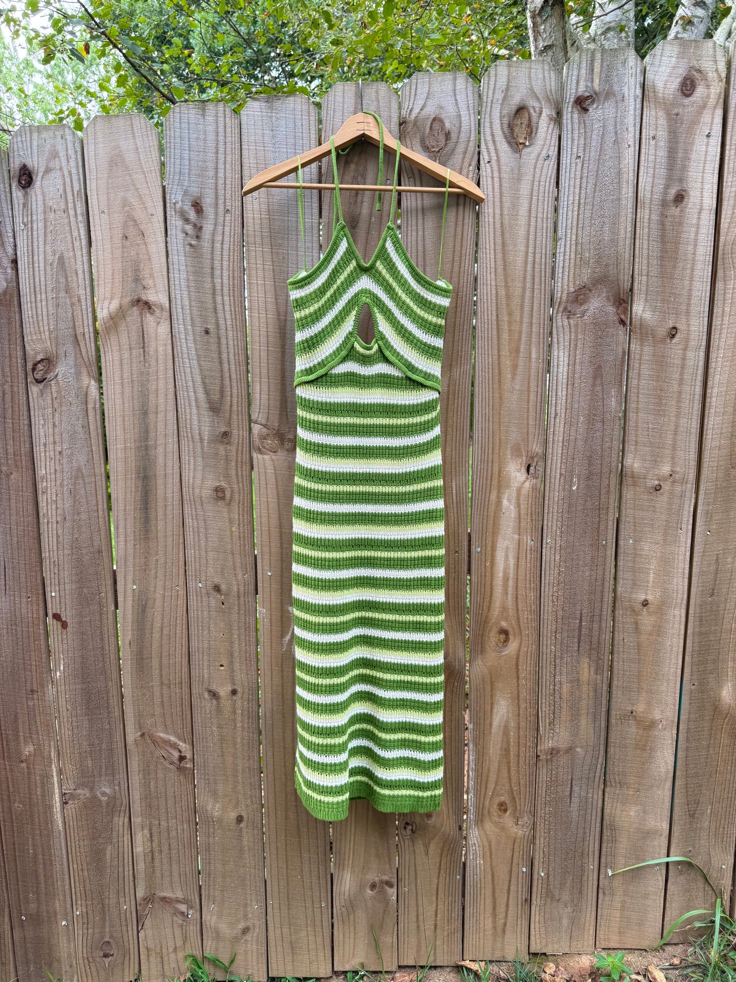 Striped Crochet Cutout Midi Dress