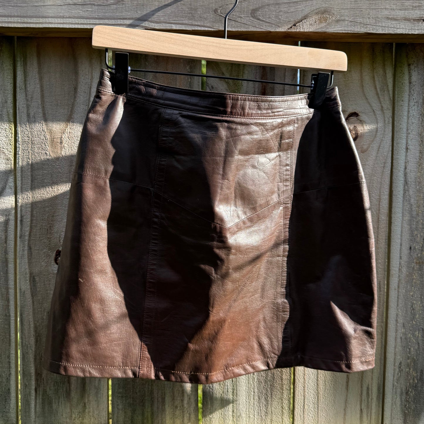 Vintage Reworked Chocolate Brown Leather Mini Skirt Y2K Low Rise Mini