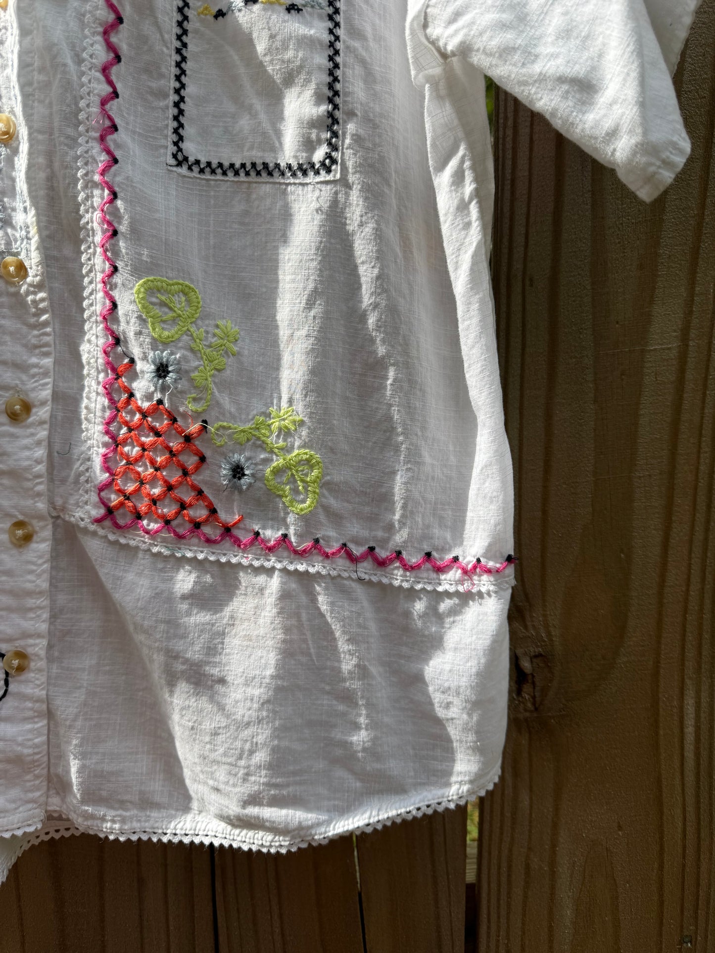 Embroidered Patchwork Embroidered Cotton Camp Shirt – White with Multicolor Florals
