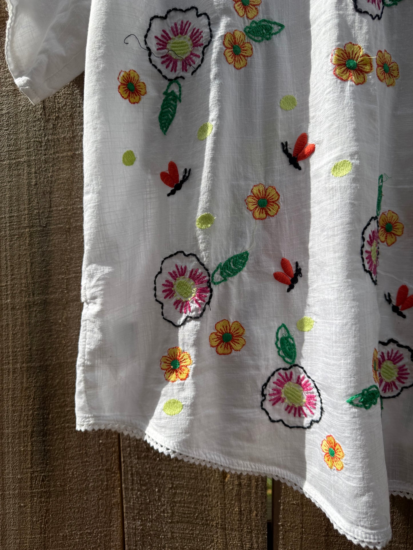 Embroidered Patchwork Embroidered Cotton Camp Shirt – White with Multicolor Florals