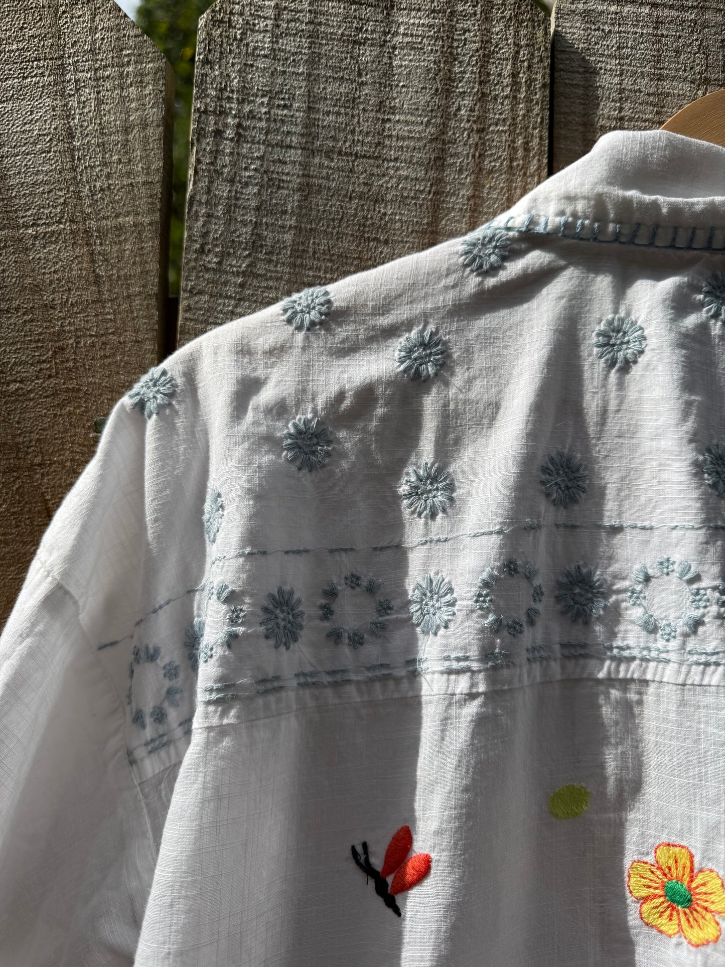 Embroidered Patchwork Embroidered Cotton Camp Shirt – White with Multicolor Florals