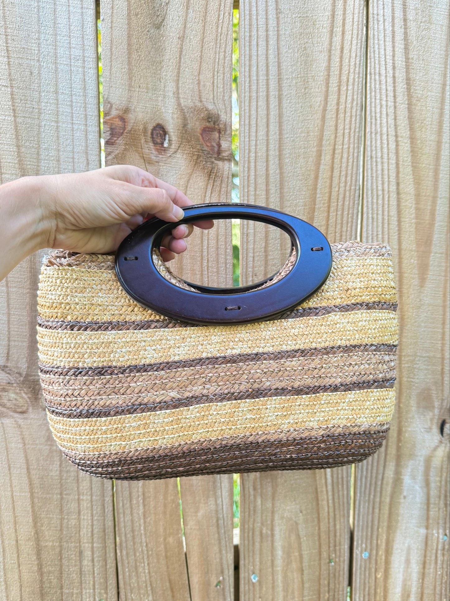 Striped Woven Market Tote – Brown & Gold Tones
