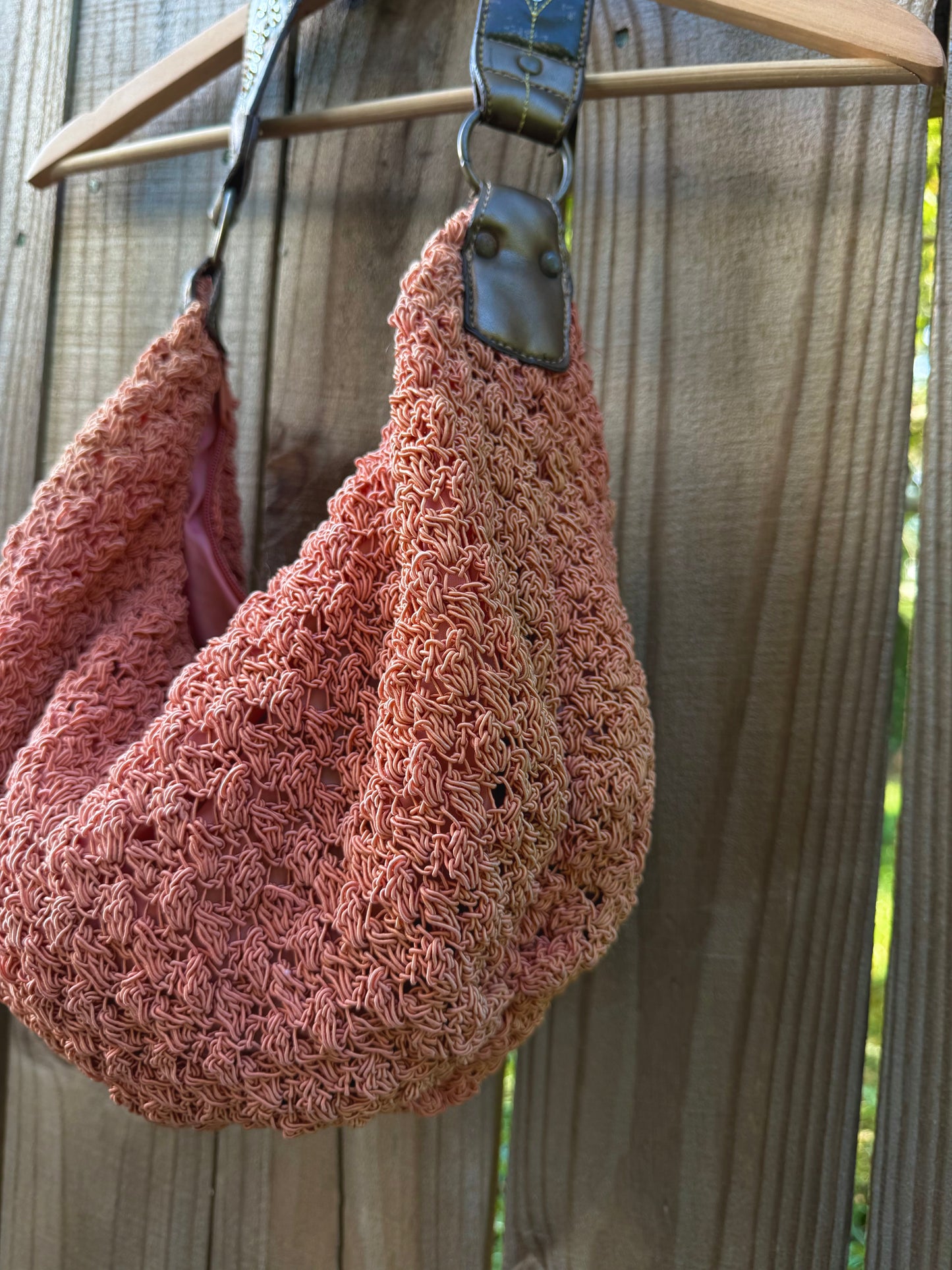 Frankie & Johnny Y2K Crochet Hobo Bag with Metallic Strap