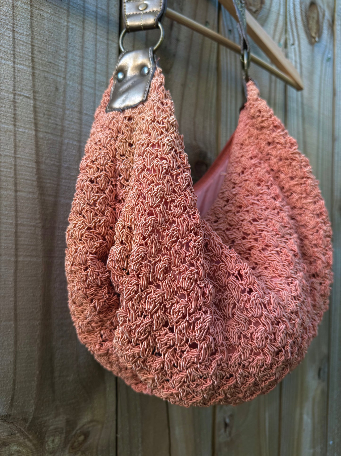 Frankie & Johnny Y2K Crochet Hobo Bag with Metallic Strap