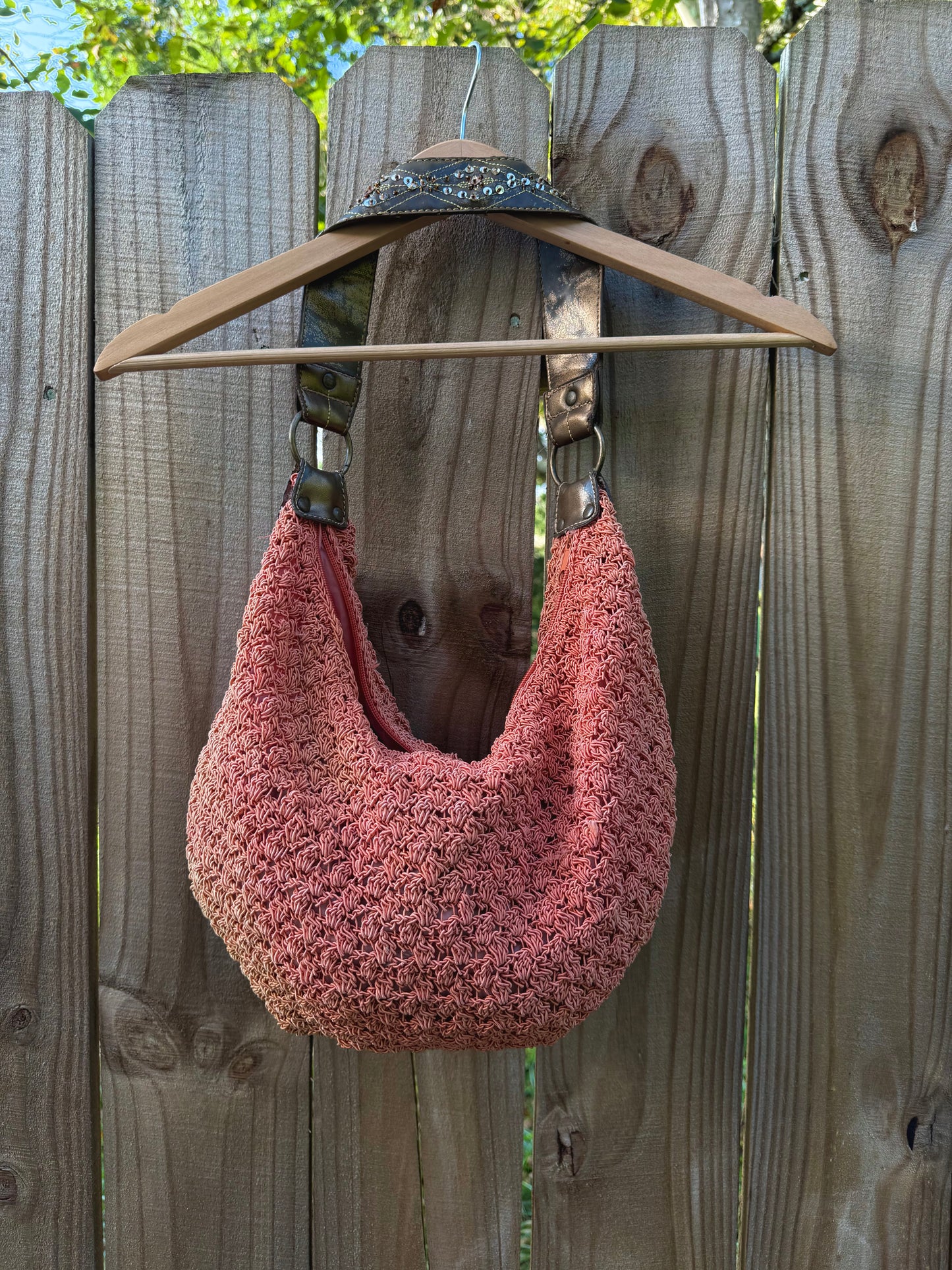 Frankie & Johnny Y2K Crochet Hobo Bag with Metallic Strap