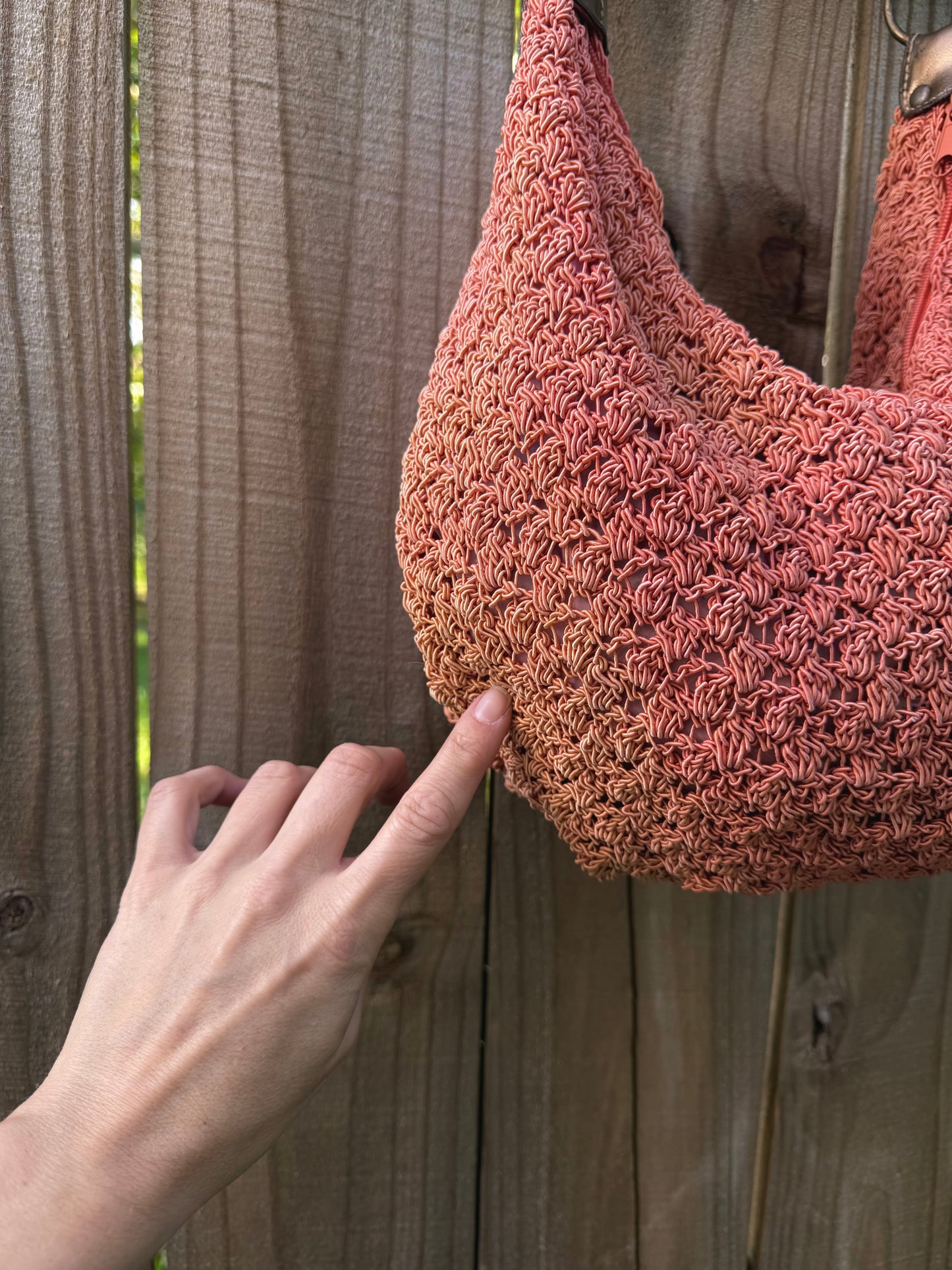 Frankie & Johnny Y2K Crochet Hobo Bag with Metallic Strap