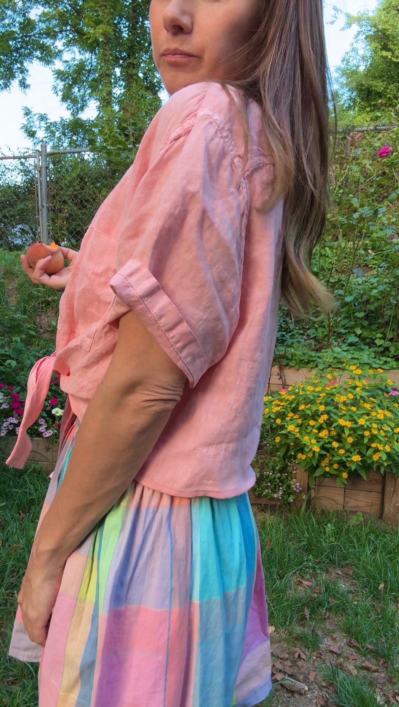 Linen Tie-Front Shirt in Summer Coral — Sunday Honey
