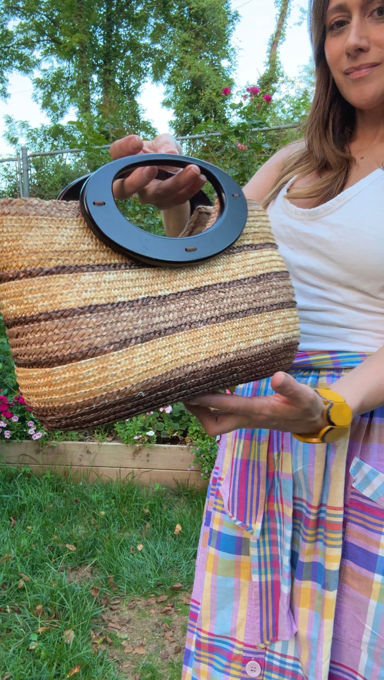 Striped Woven Market Tote – Brown & Gold Tones
