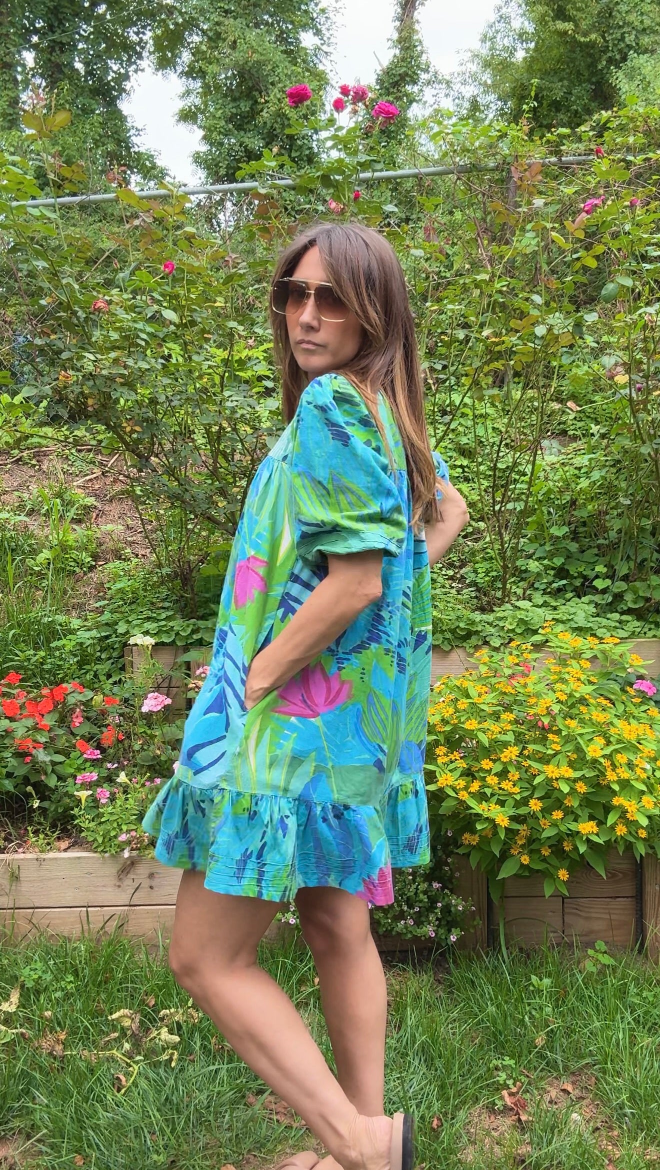 Sunday Honey Original – Tropical Floral Puff Sleeve Mini Dress