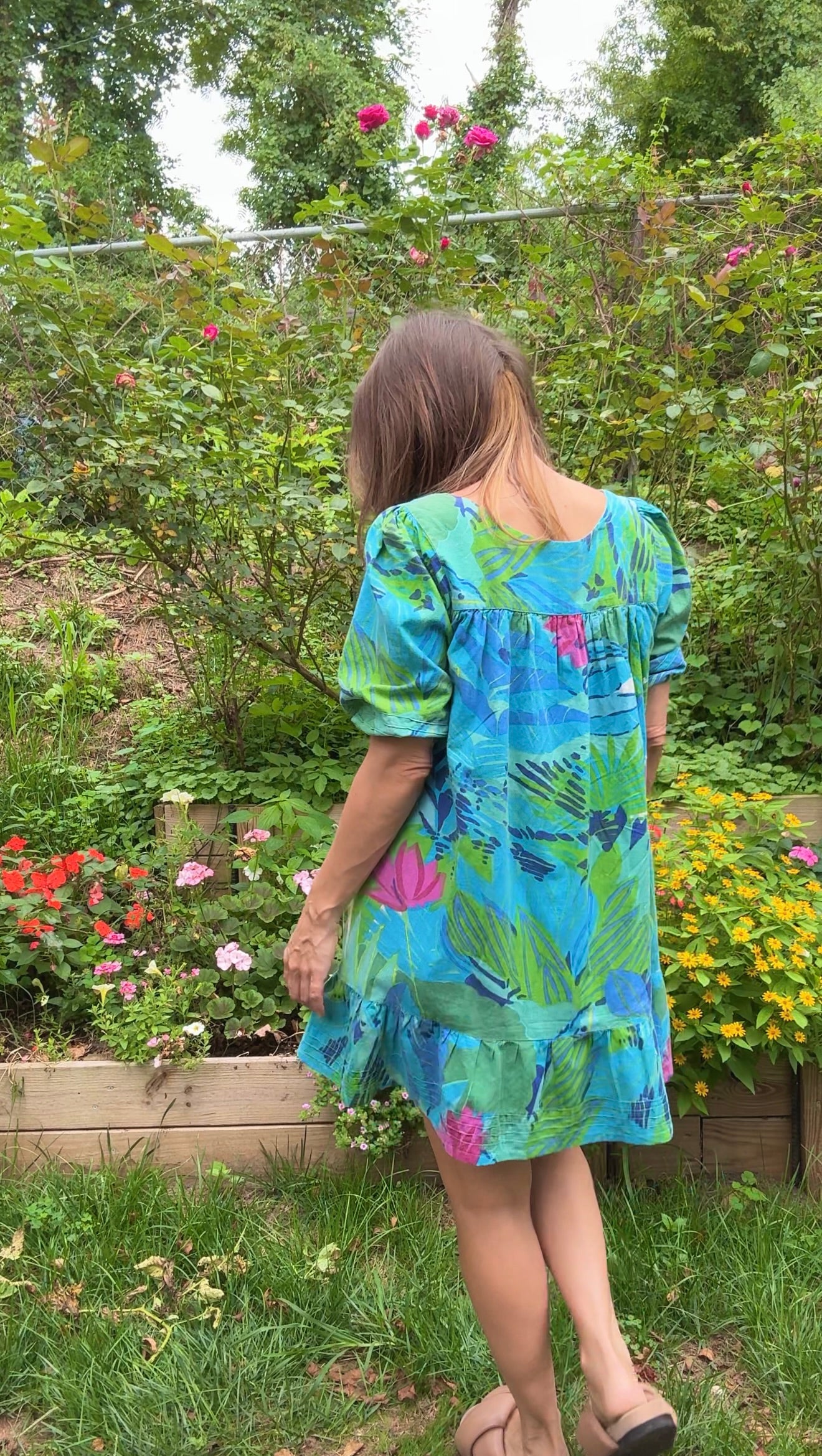 Sunday Honey Original – Tropical Floral Puff Sleeve Mini Dress