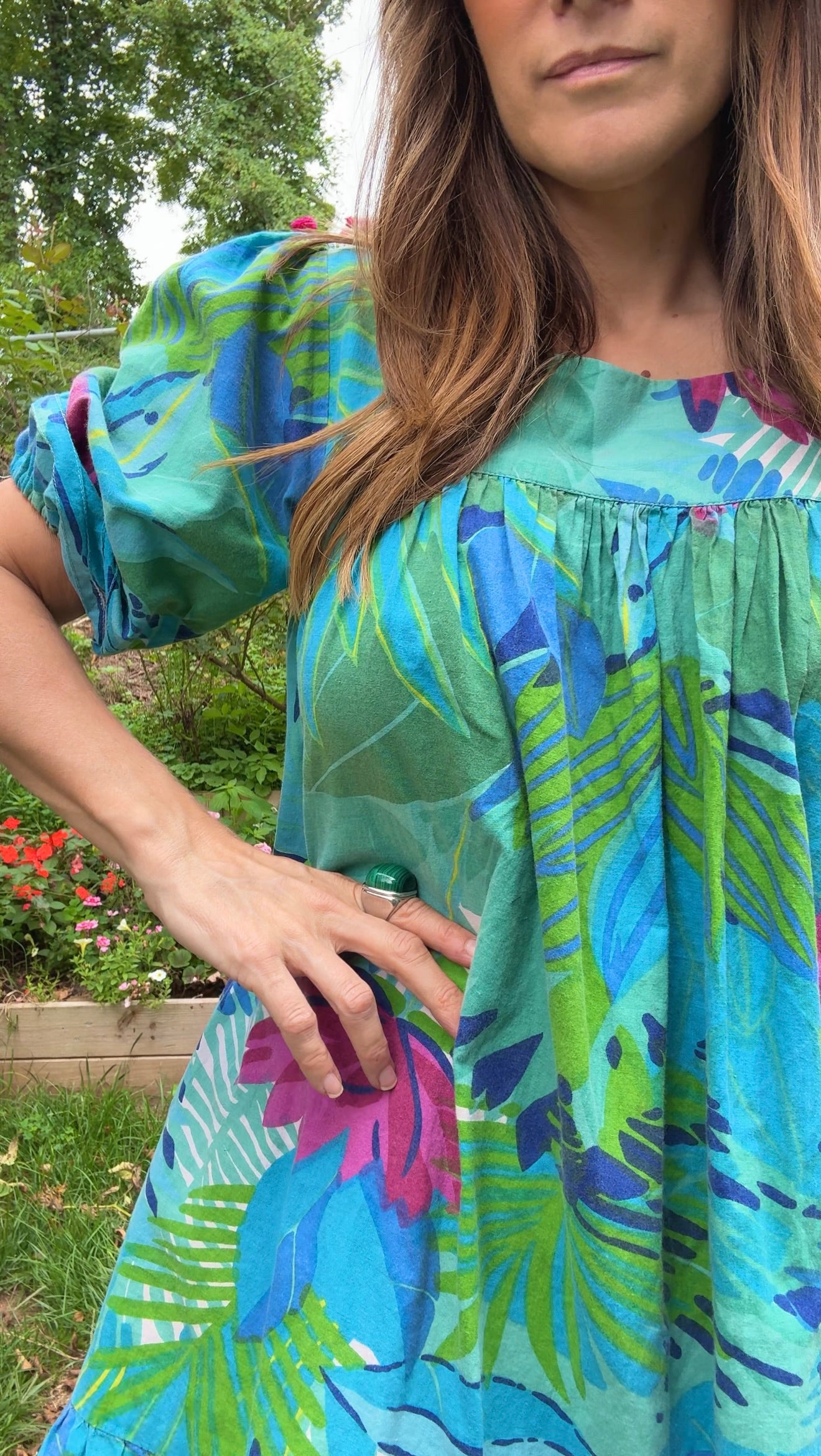 Sunday Honey Original – Tropical Floral Puff Sleeve Mini Dress