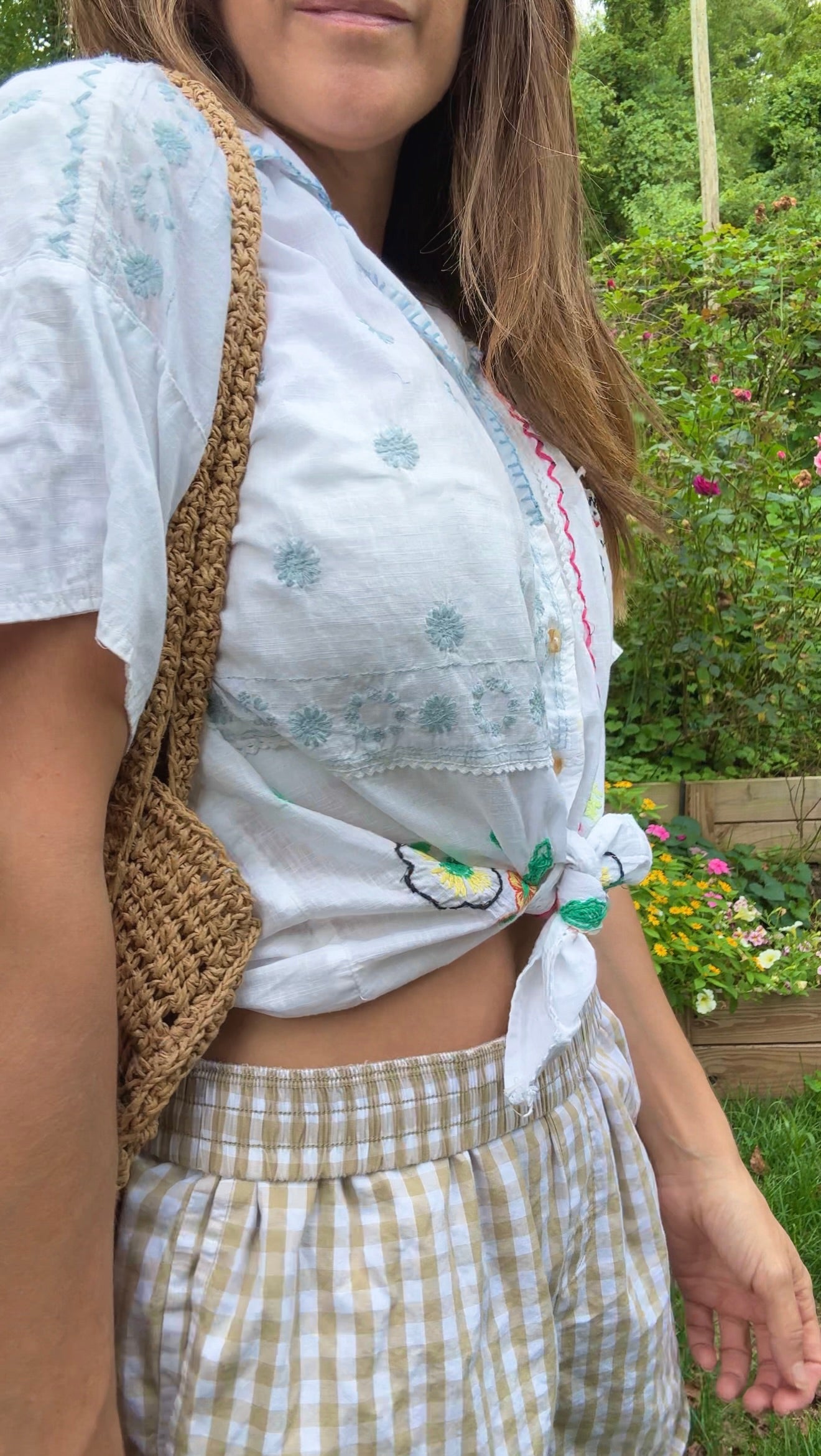 Embroidered Patchwork Embroidered Cotton Camp Shirt – White with Multicolor Florals