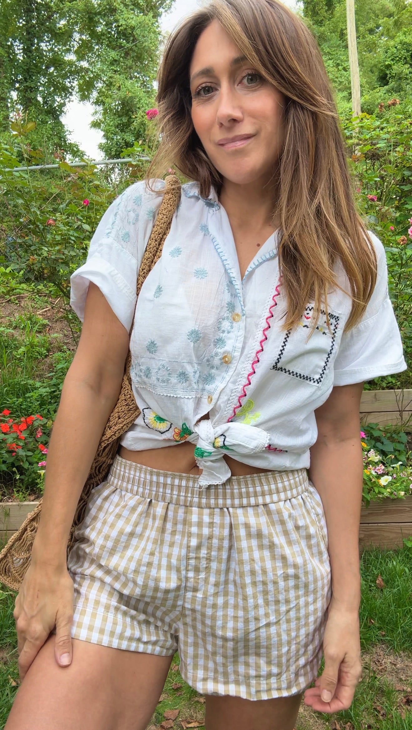Embroidered Patchwork Embroidered Cotton Camp Shirt – White with Multicolor Florals