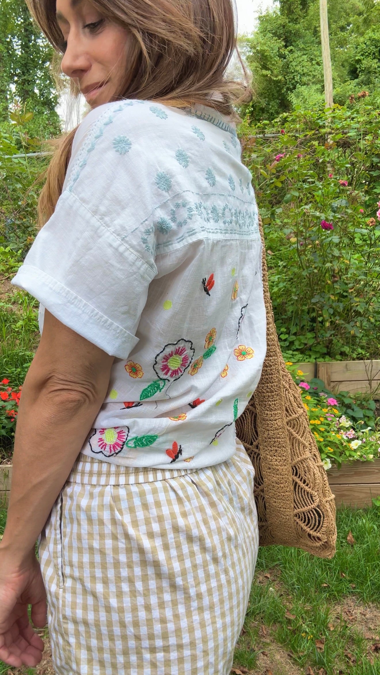 Embroidered Patchwork Embroidered Cotton Camp Shirt – White with Multicolor Florals
