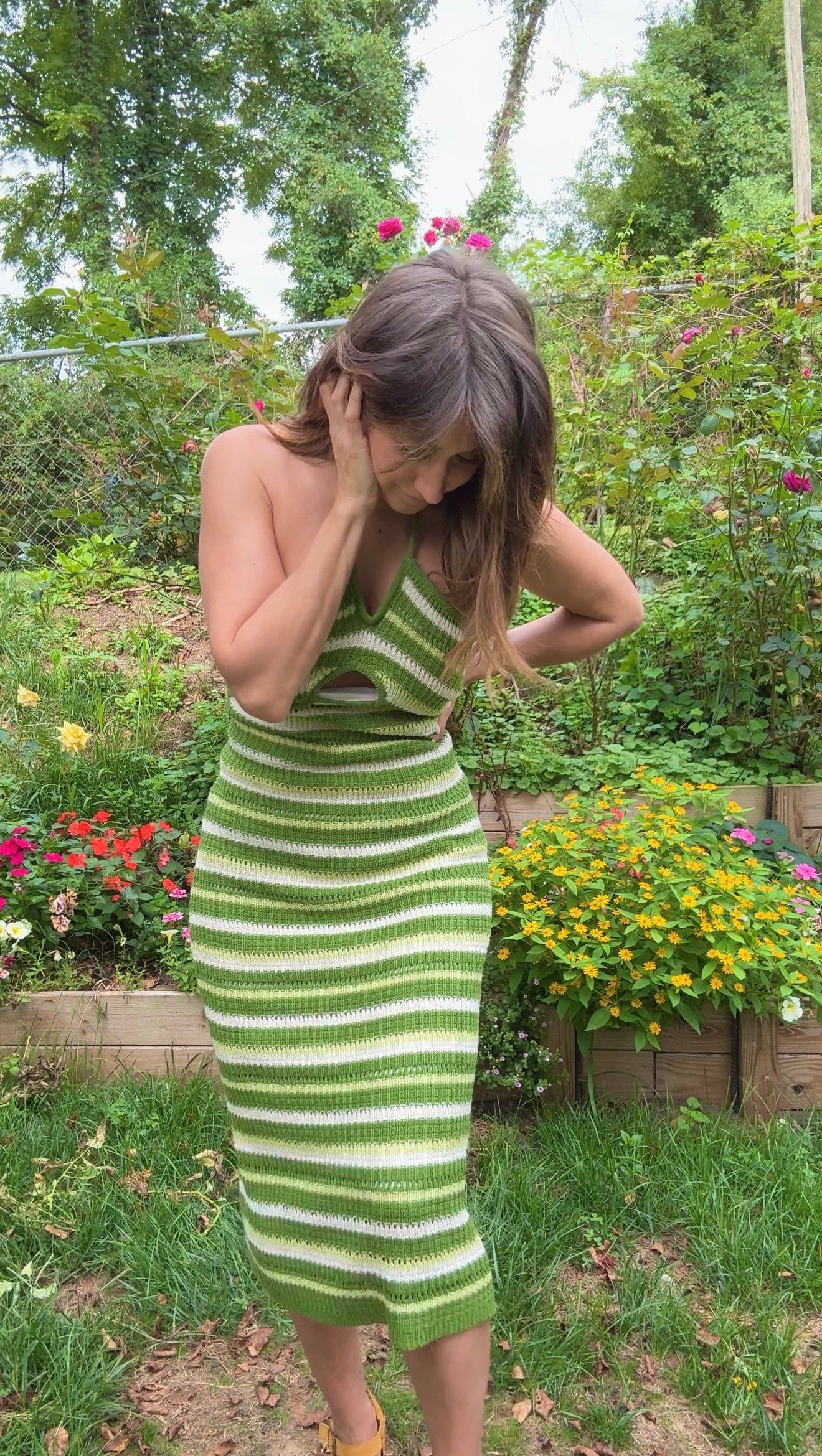 Striped Crochet Cutout Midi Dress
