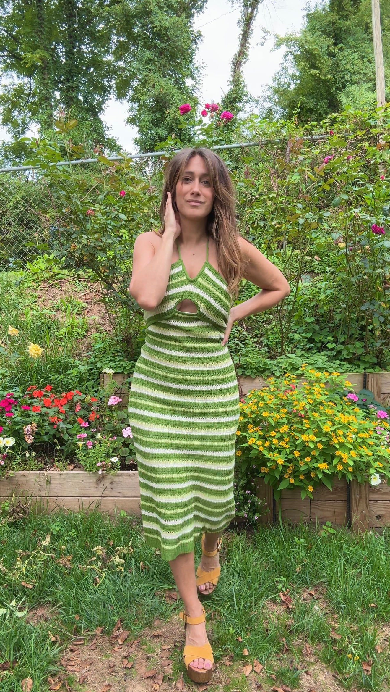 Striped Crochet Cutout Midi Dress