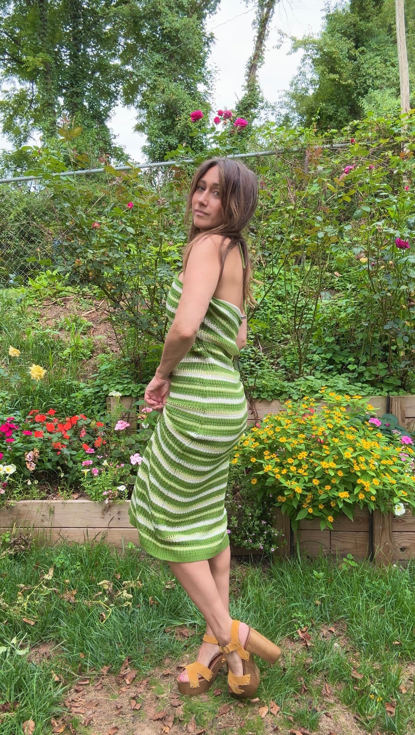 Striped Crochet Cutout Midi Dress