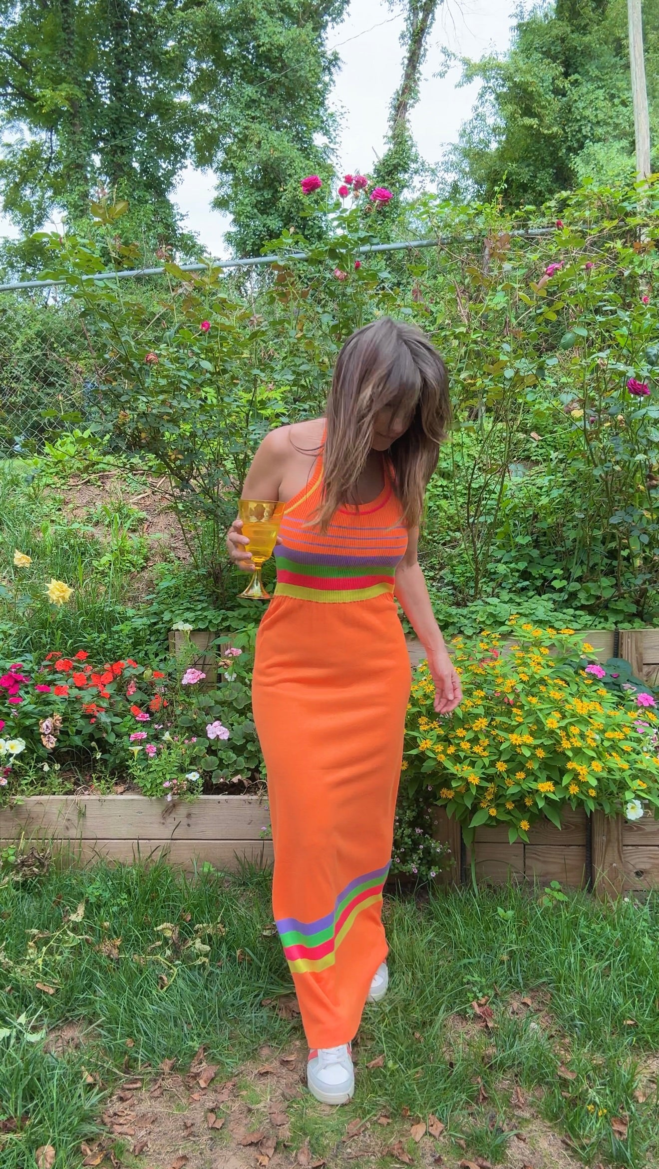 Vintage Banff Neon Stripe Knit Maxi Dress (1970s/80s)