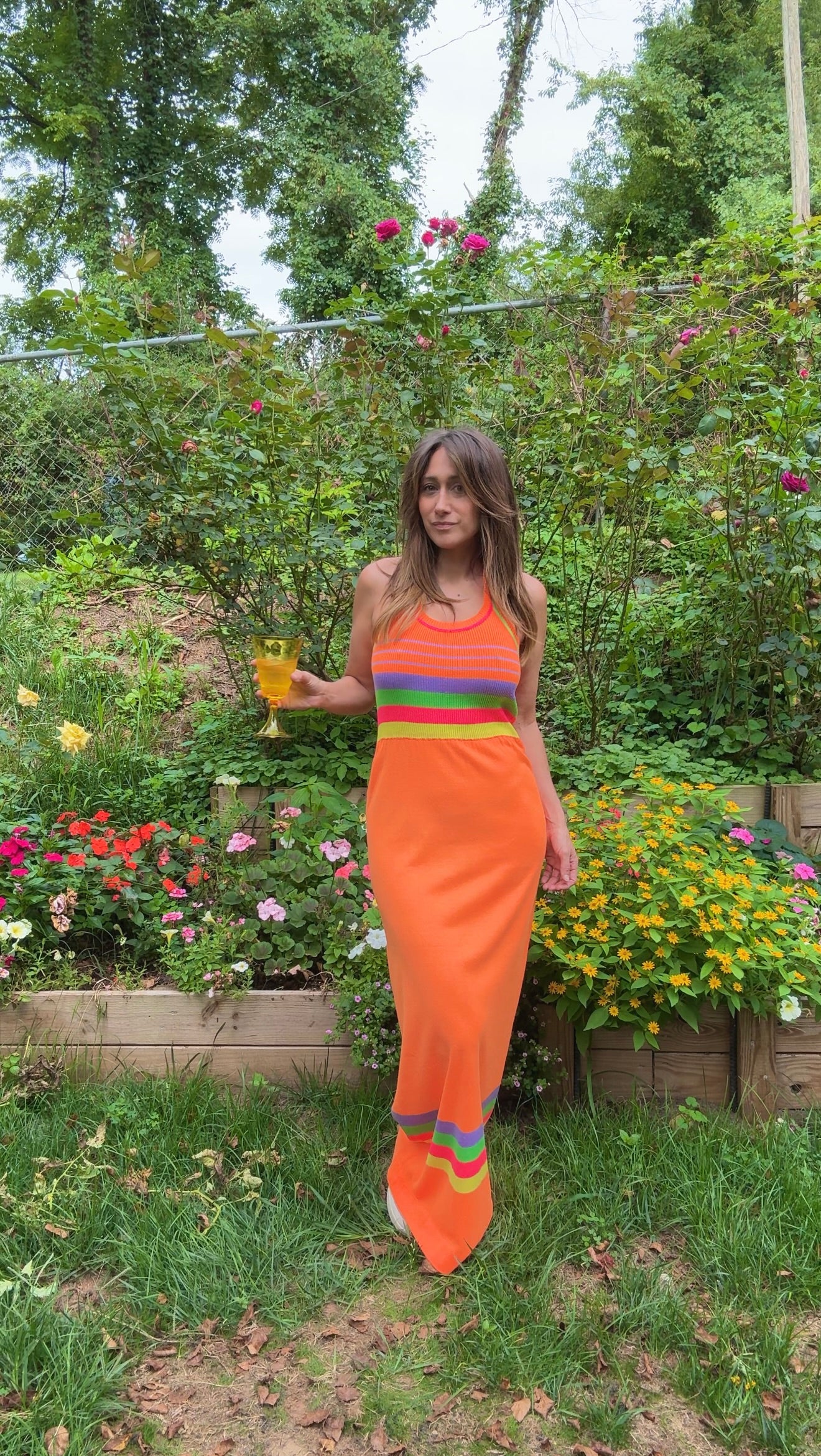 Vintage Banff Neon Stripe Knit Maxi Dress (1970s/80s)
