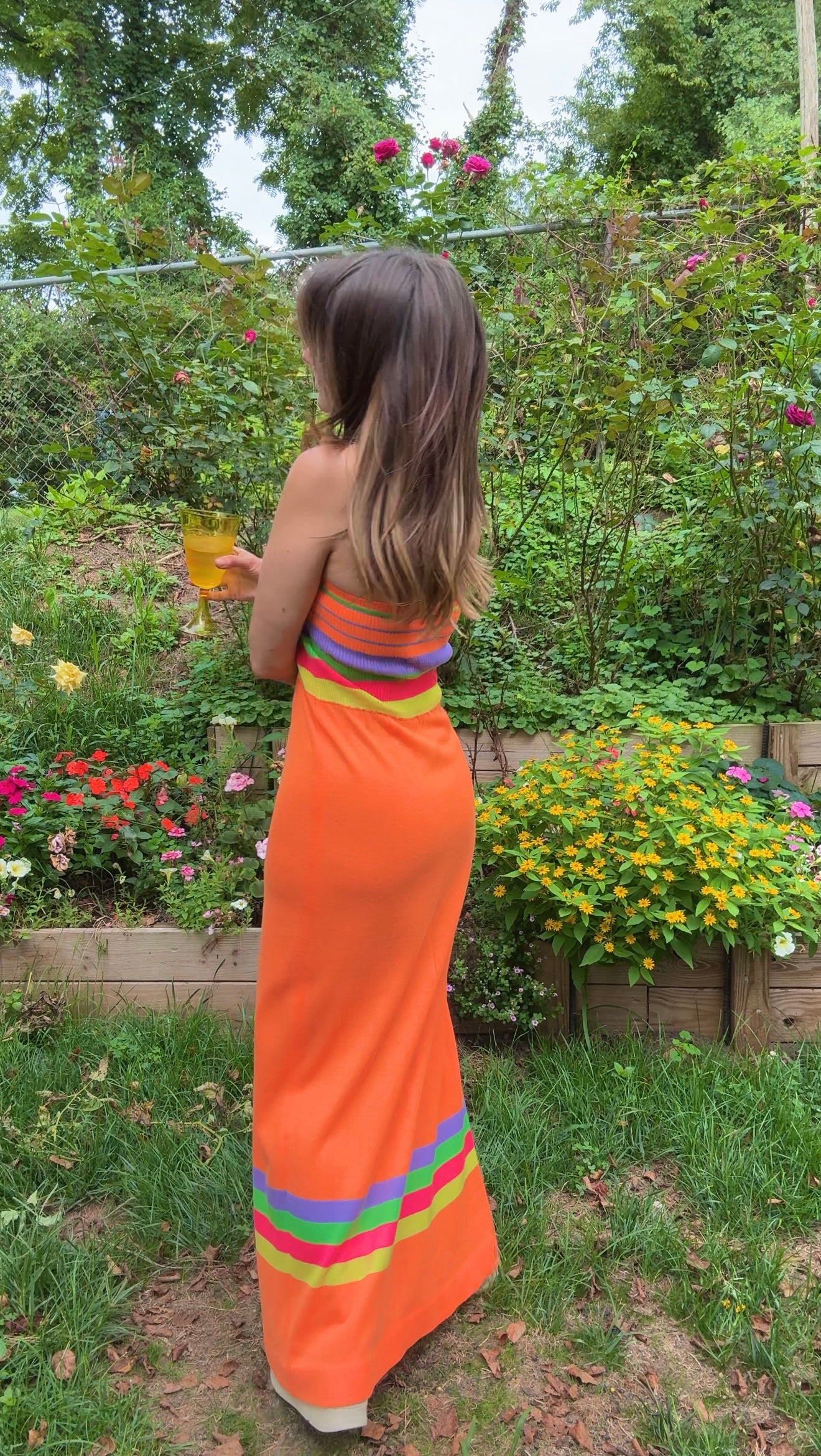 Vintage Banff Neon Stripe Knit Maxi Dress (1970s/80s)