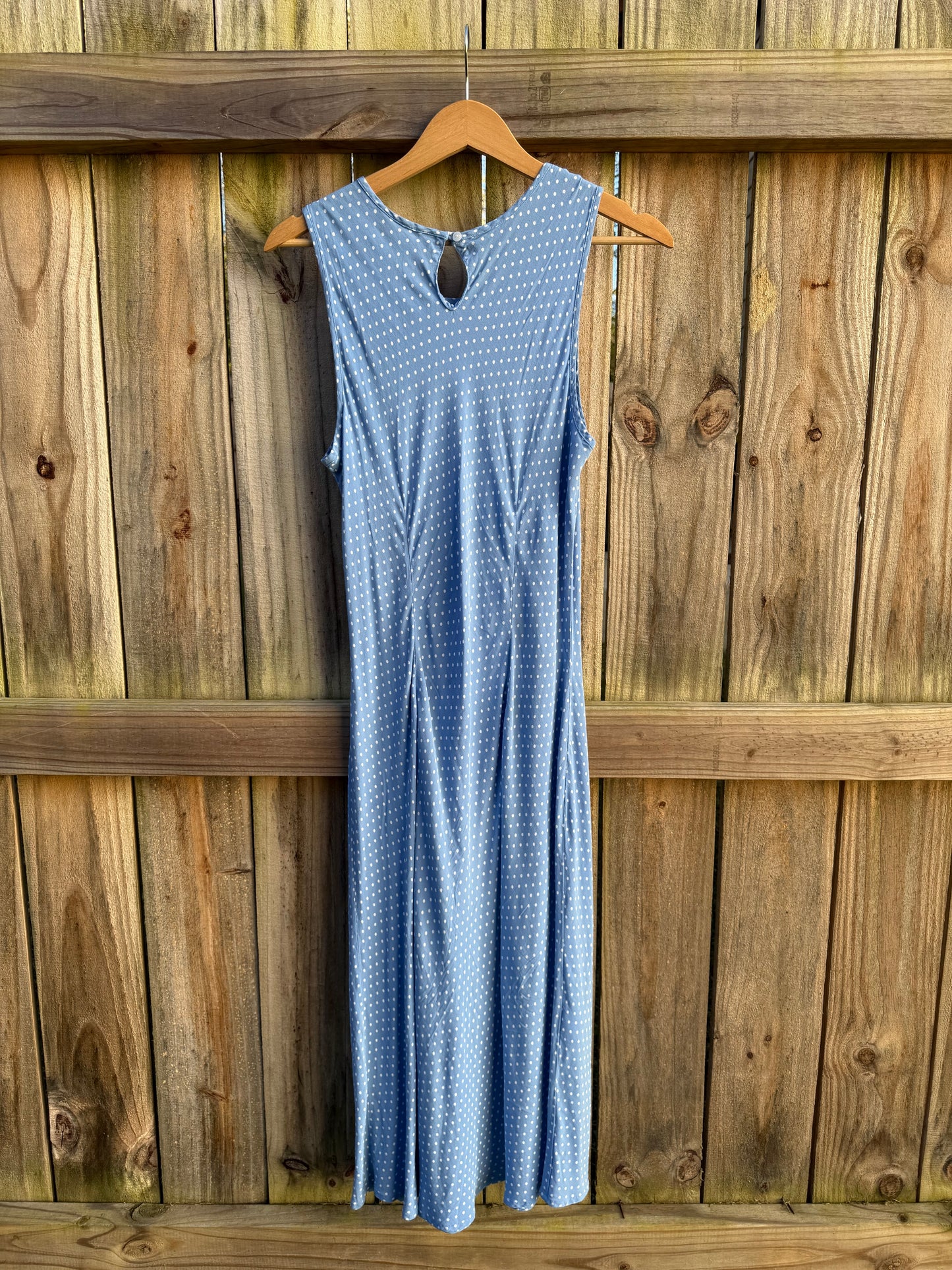 90s True Vintage Washed French Blue Bias Cut Dress / Micro Polka Dot