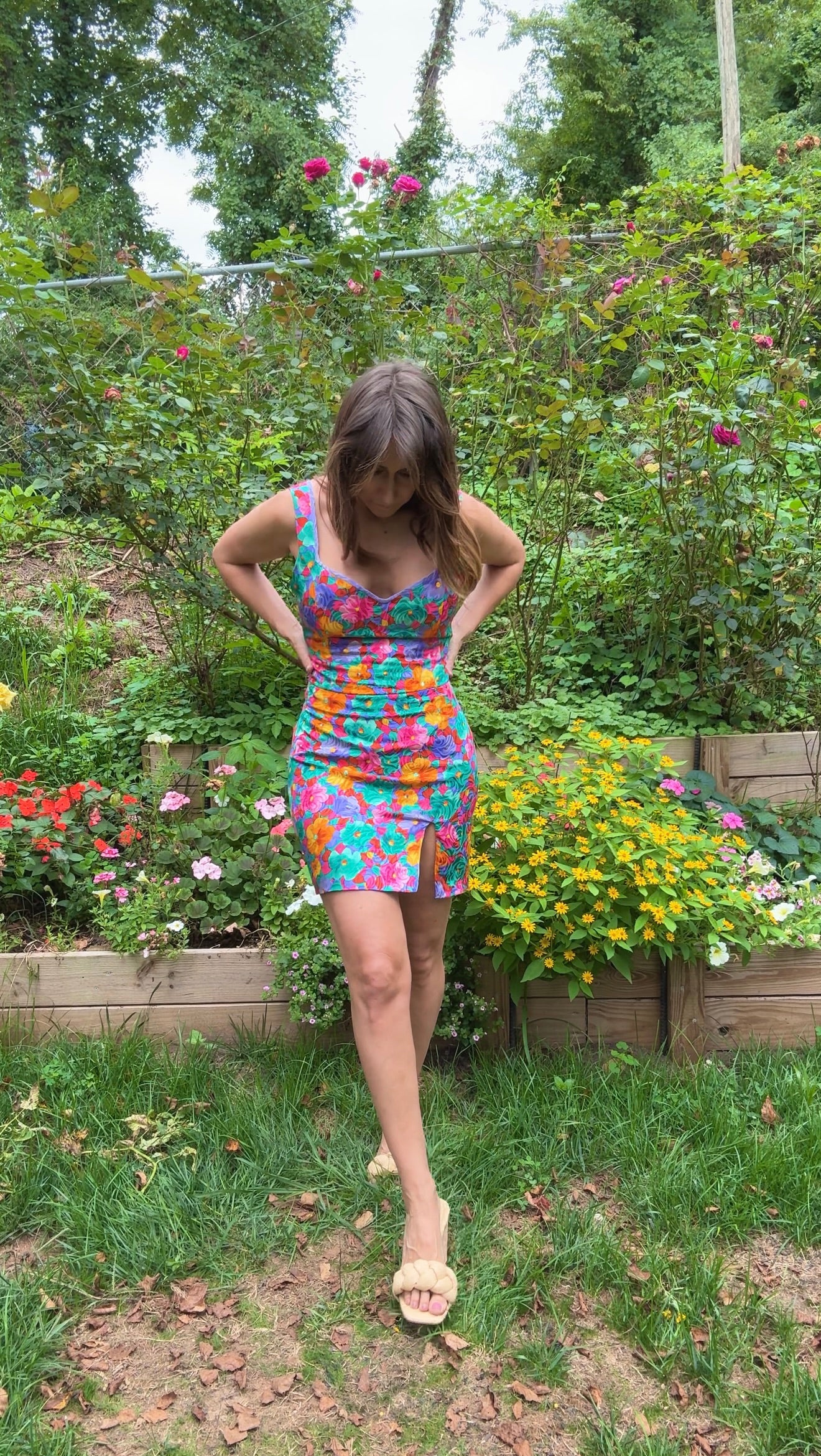 Original Vintage Silk Floral Mini Dress