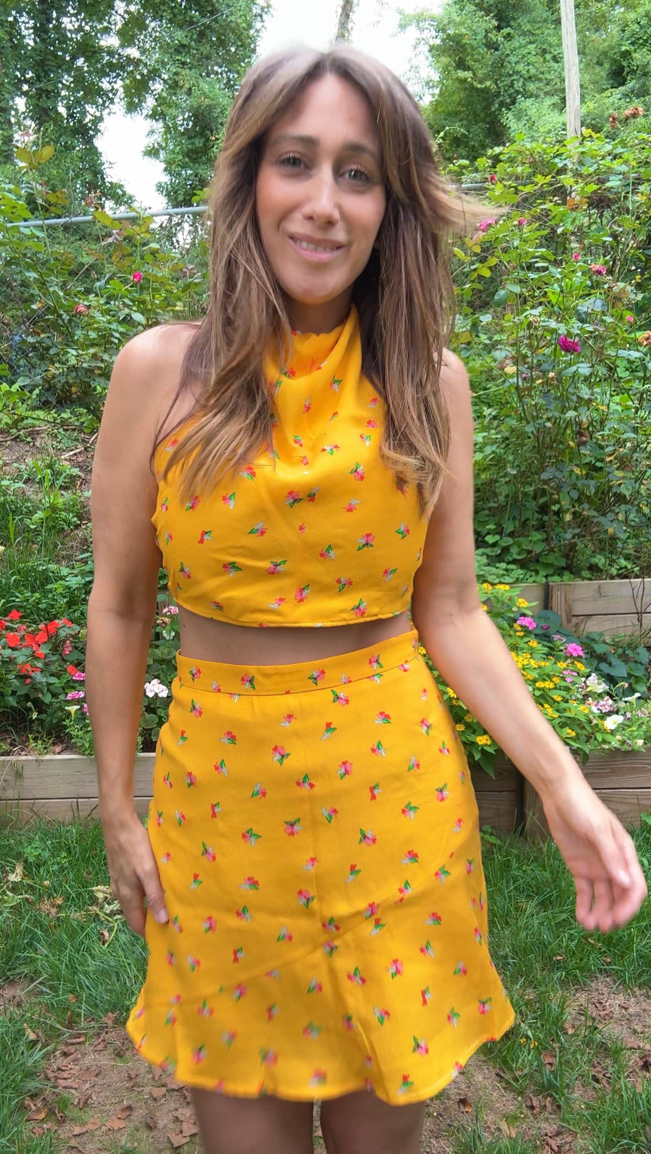 Bright Yellow Floral Two-Piece Set – Original Design