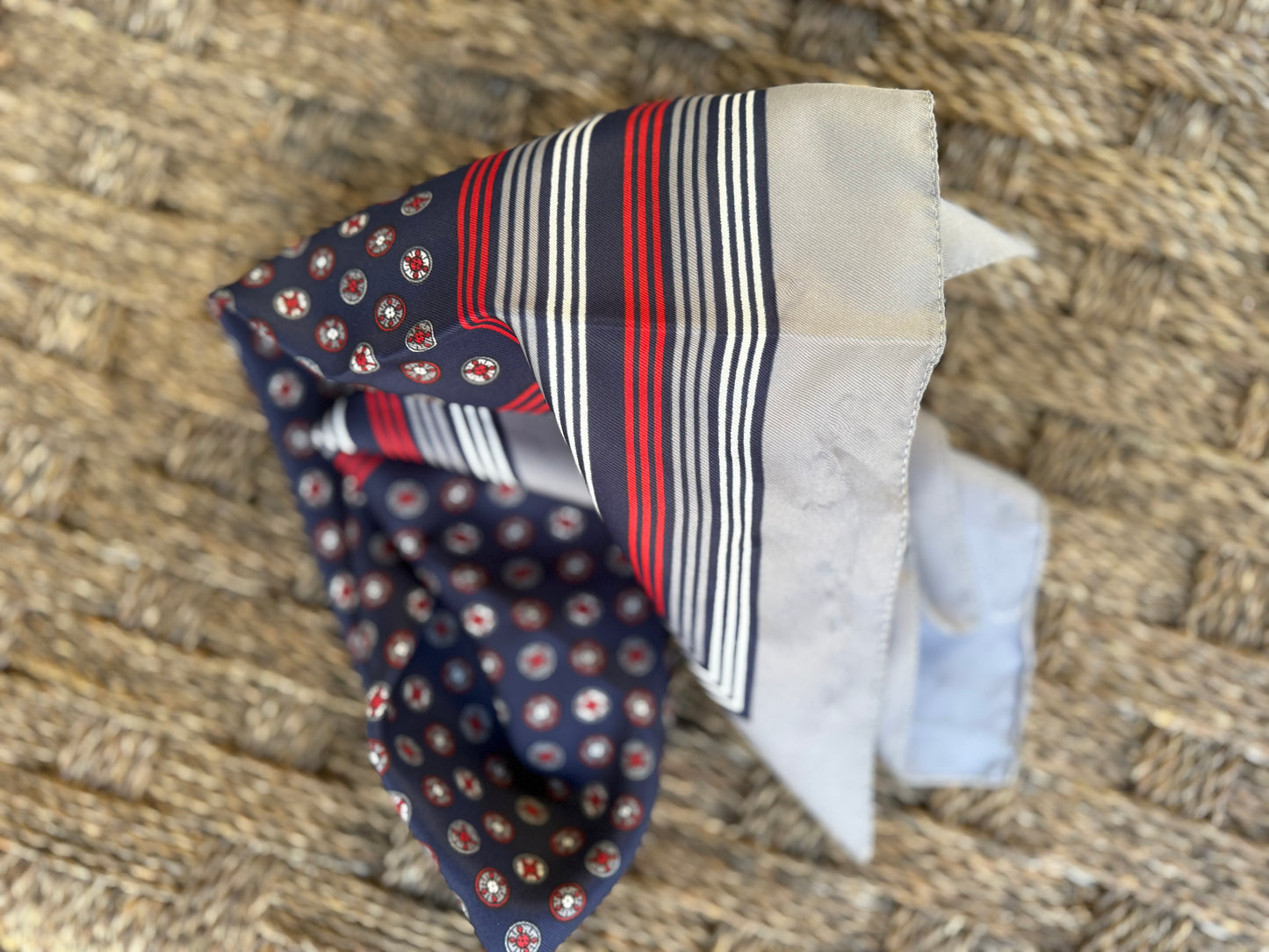 Vintage Navy Graphic Square Scarf — 90s French Style - Preppy