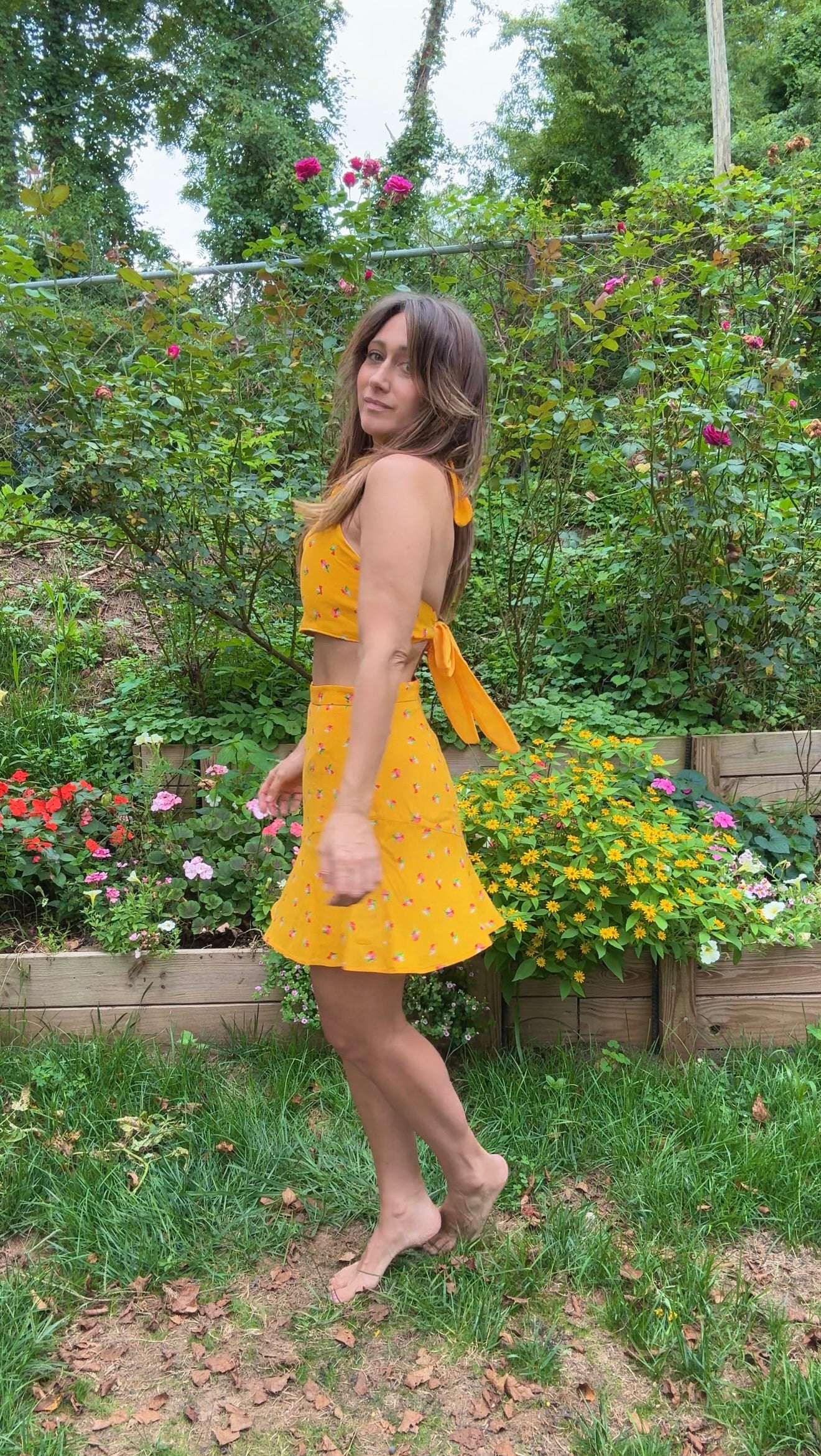 Bright Yellow Floral Two-Piece Set – Original Design