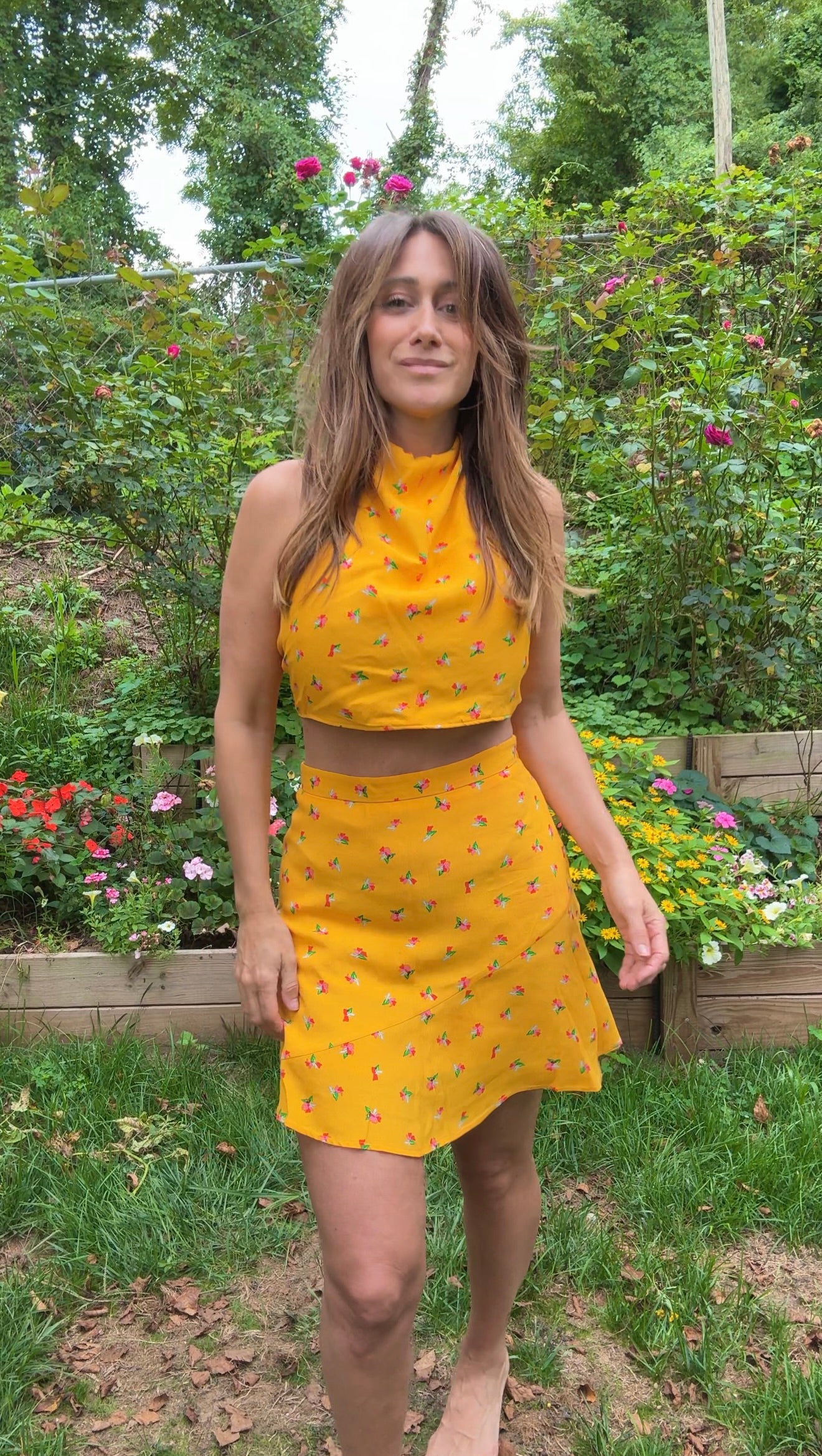 Bright Yellow Floral Two-Piece Set – Original Design
