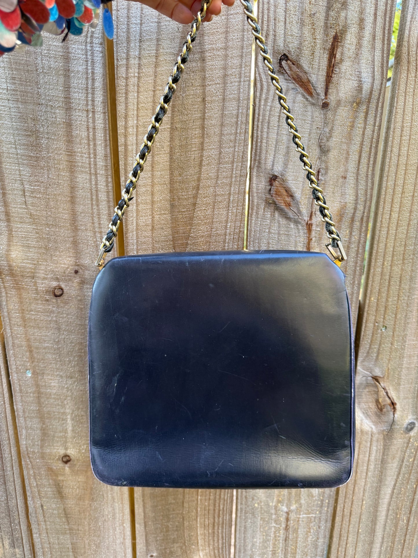 Vintage French-Made Midnight Leather Box Bag