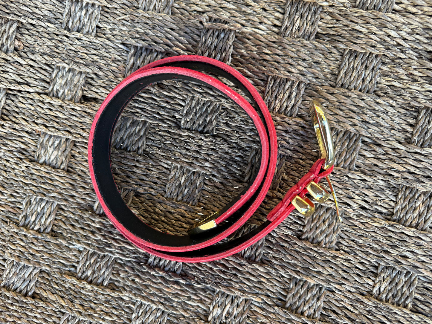 Vintage Red Suede Belt with Gold Hardware