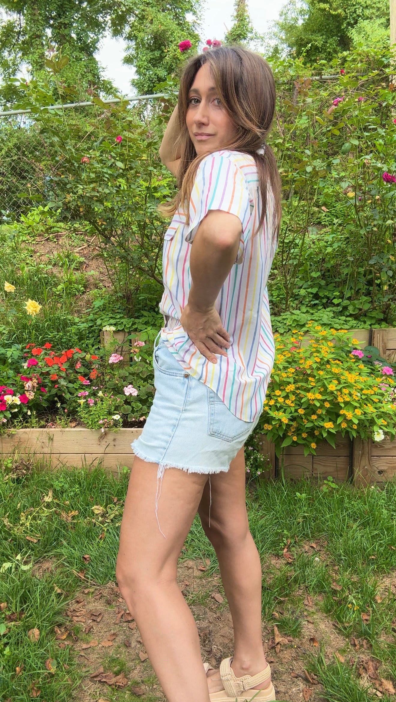 90’s Rainbow Stripe Button Down (Vintage Cotton)