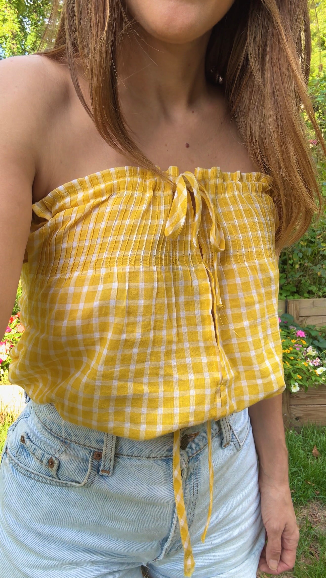 Sunny Yellow Gingham Crop Top – Pin-Tucked One of a Kind