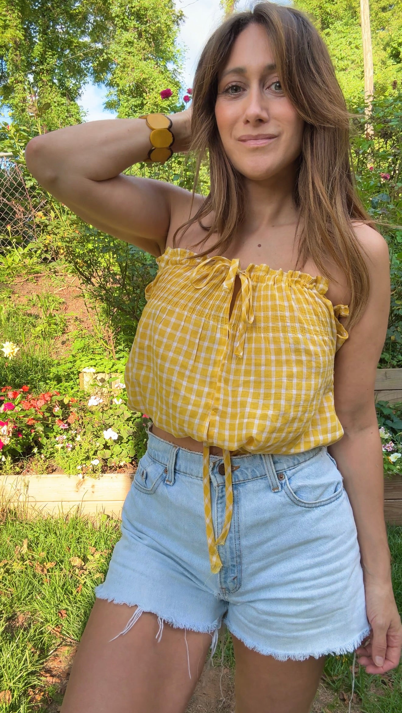 Sunny Yellow Gingham Crop Top – Pin-Tucked One of a Kind