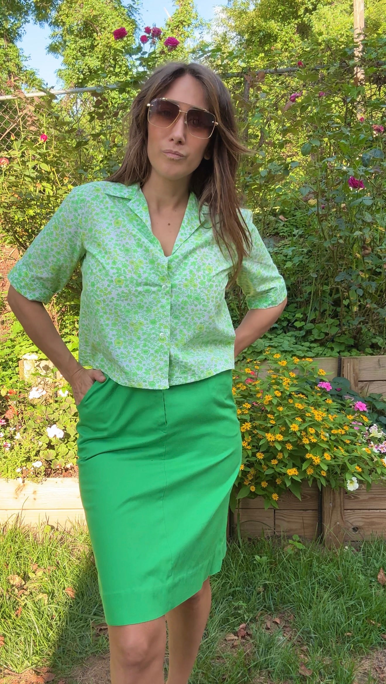 Vintage Ann Michelle Kelly Green Tailored Skirt