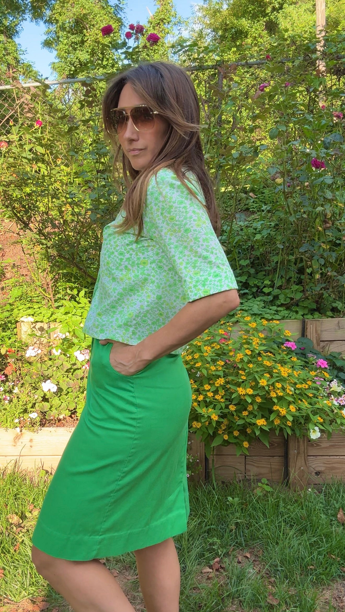 Vintage Ann Michelle Kelly Green Tailored Skirt
