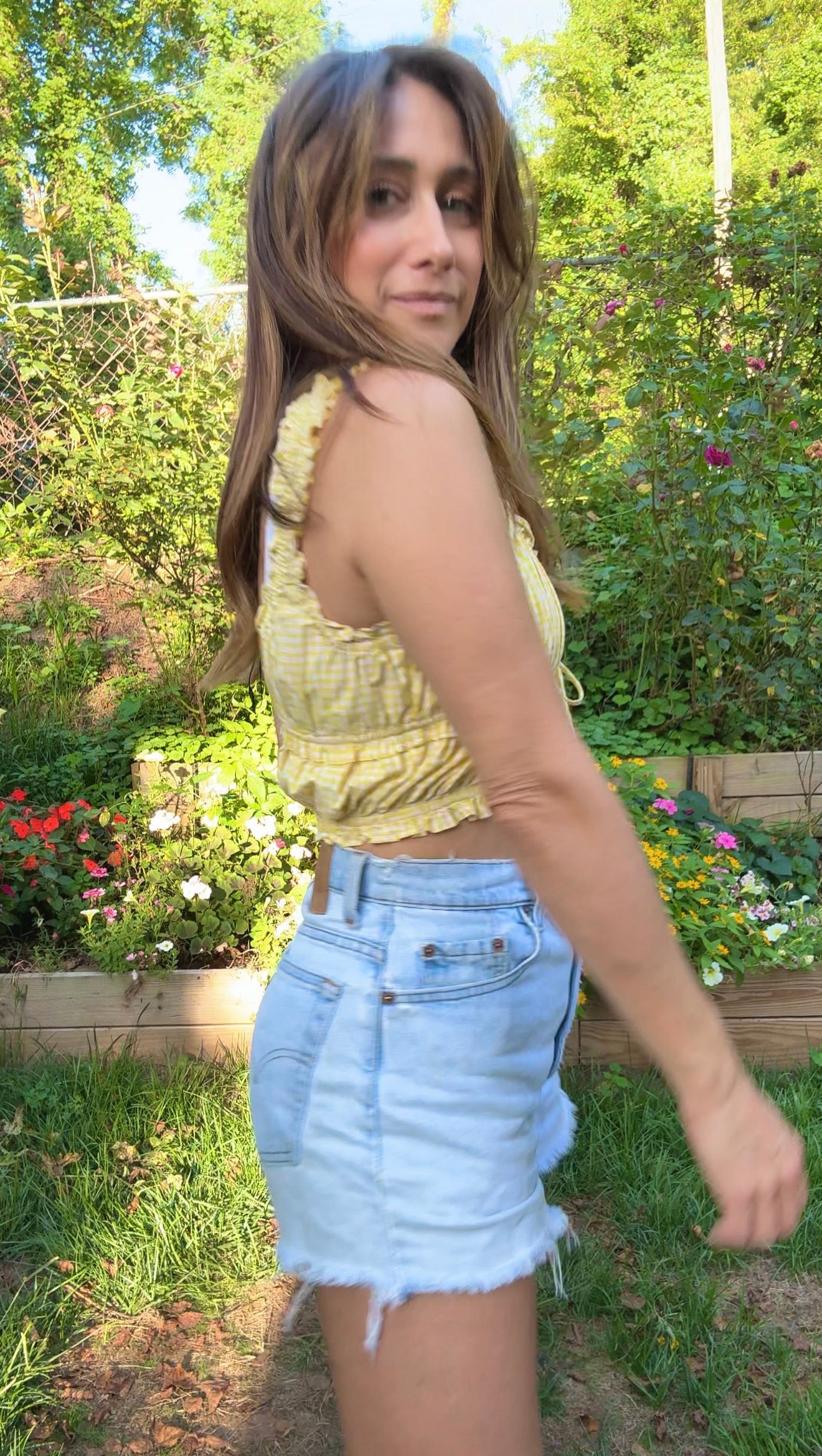Sunshine Gingham Ruffle Crop Top