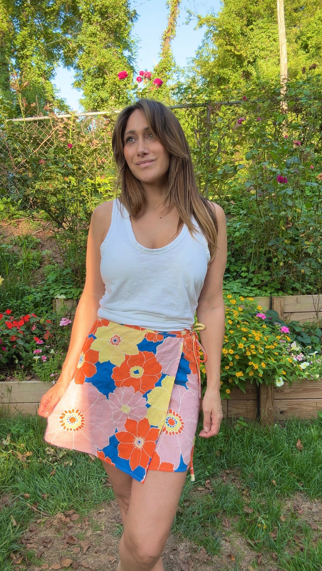 Rails Floral Linen Wrap Skirt