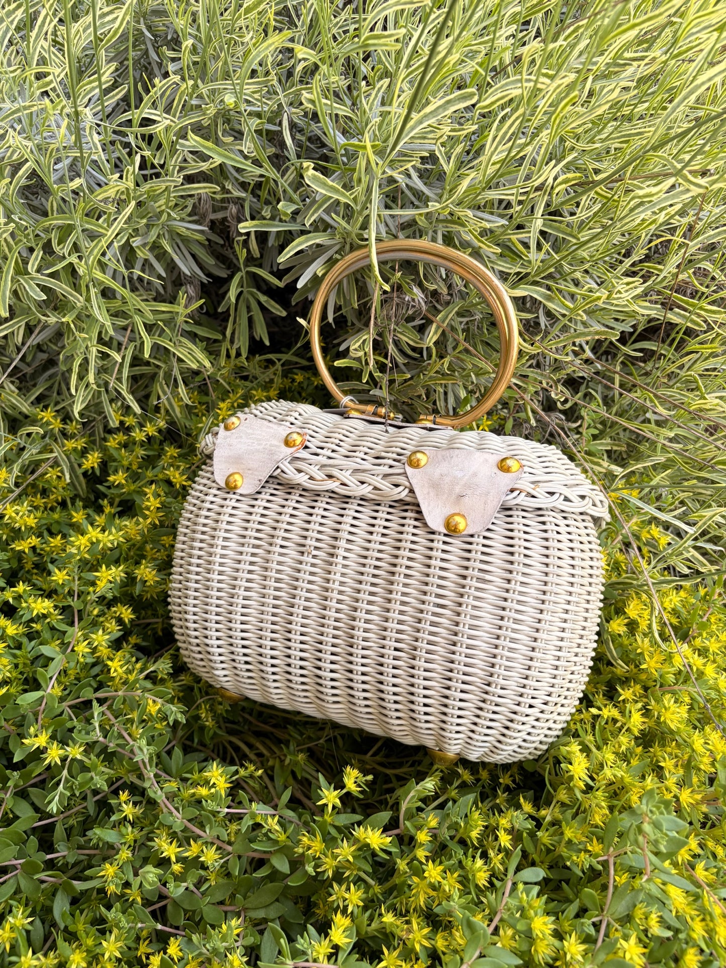 Vintage Wicker Bamboo Handle Handbag