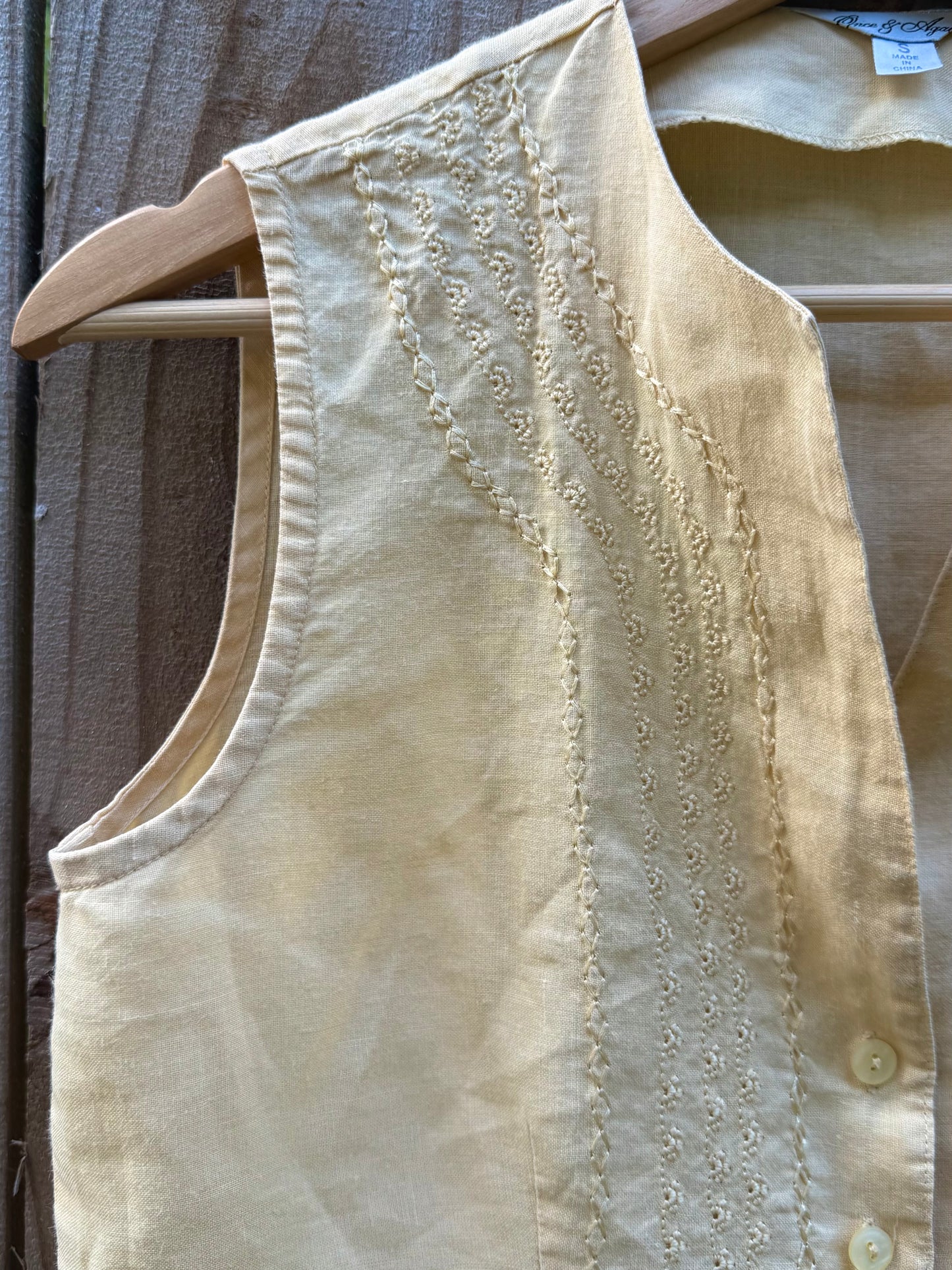Linen-Blend Pin-Tucked Button Top – Solstice Last Light